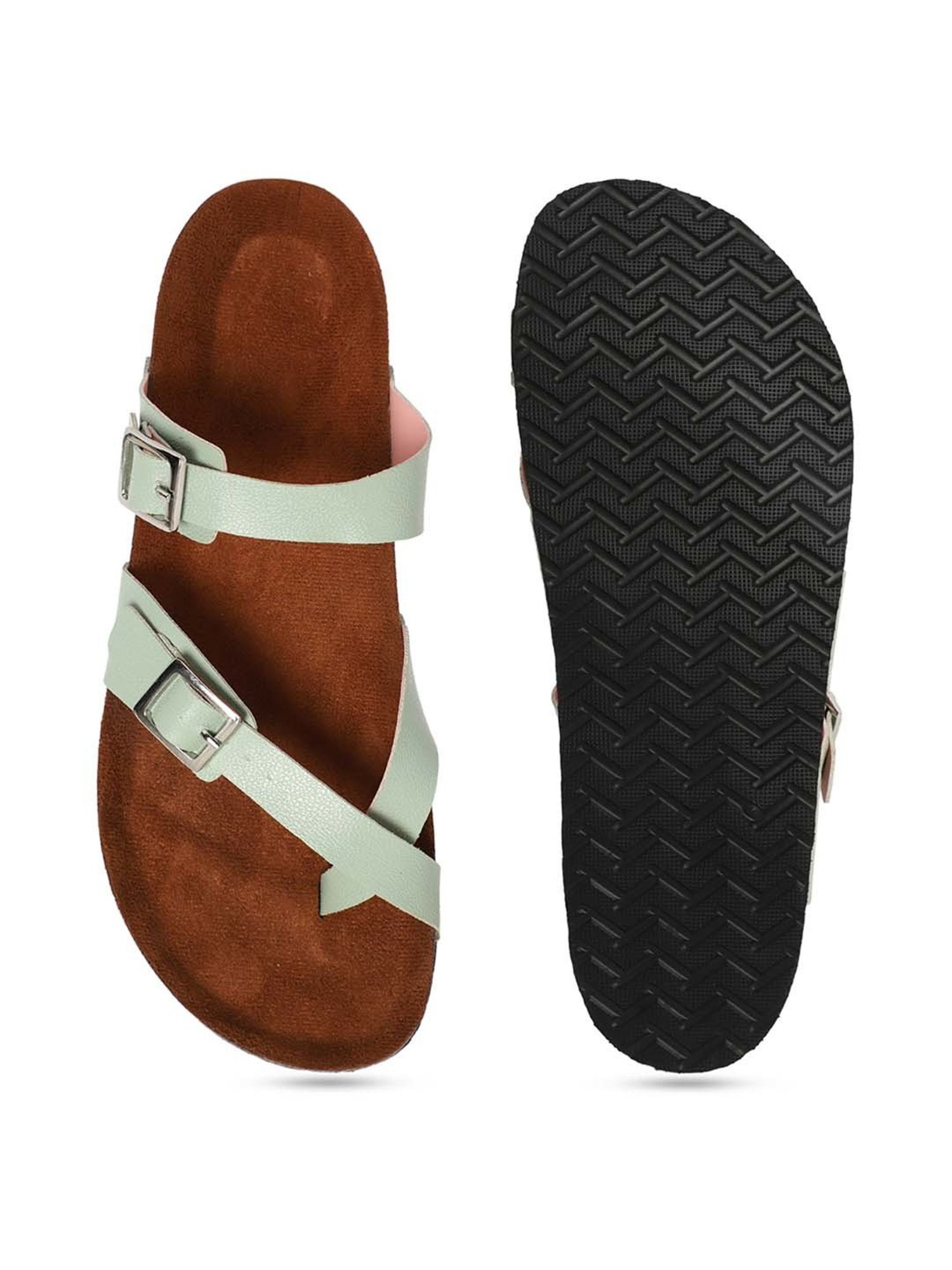 Mozafia Women's Sea Green Toe Ring Sandals