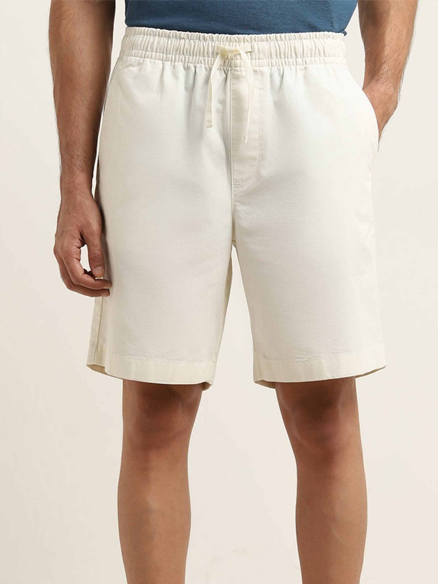WES Lounge by Westside Off-White Mid-Rise Relaxed Fit Shorts