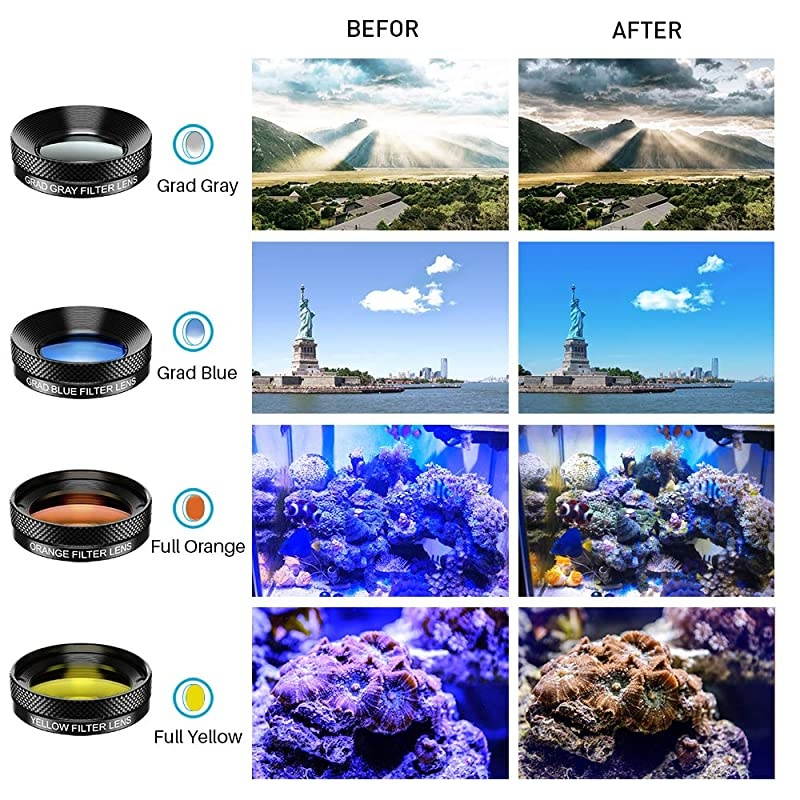 2020 Newly Phone Camera Graduated Color Filter Accessory Kit Adjustable BlueOrangeYellowRed Color Lens Star CPL Filter ND32 Filter for Camera iPhone Samsung Huawei etc