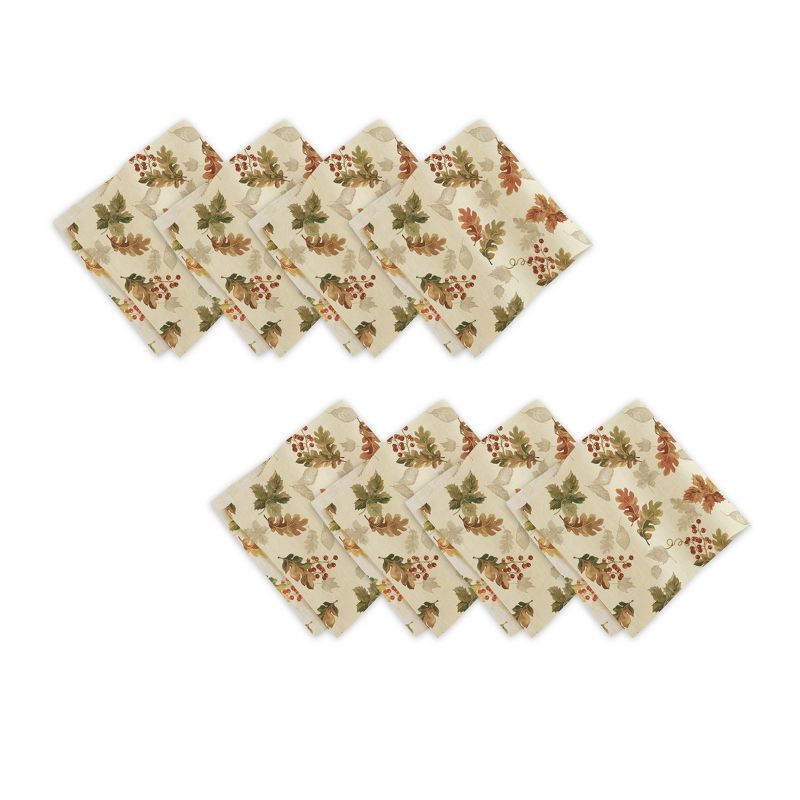 Swaying Leaves Allover Print Fall Napkins, Set of 8 - 17" x 17" - Ivory - Elrene Home Fashions