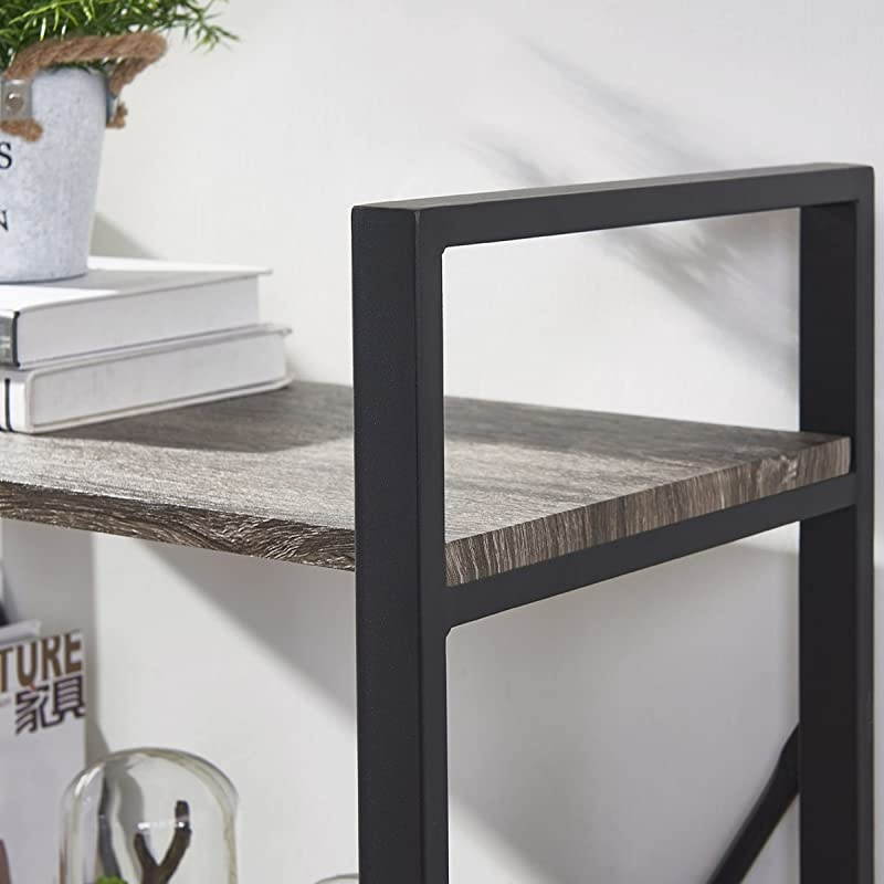 Bookshelf 4 Tier Bookcase Modern Narrow Book Shelf and Book Case Industrial Wood Shelving Unit for Living Room Dark Gray Oak