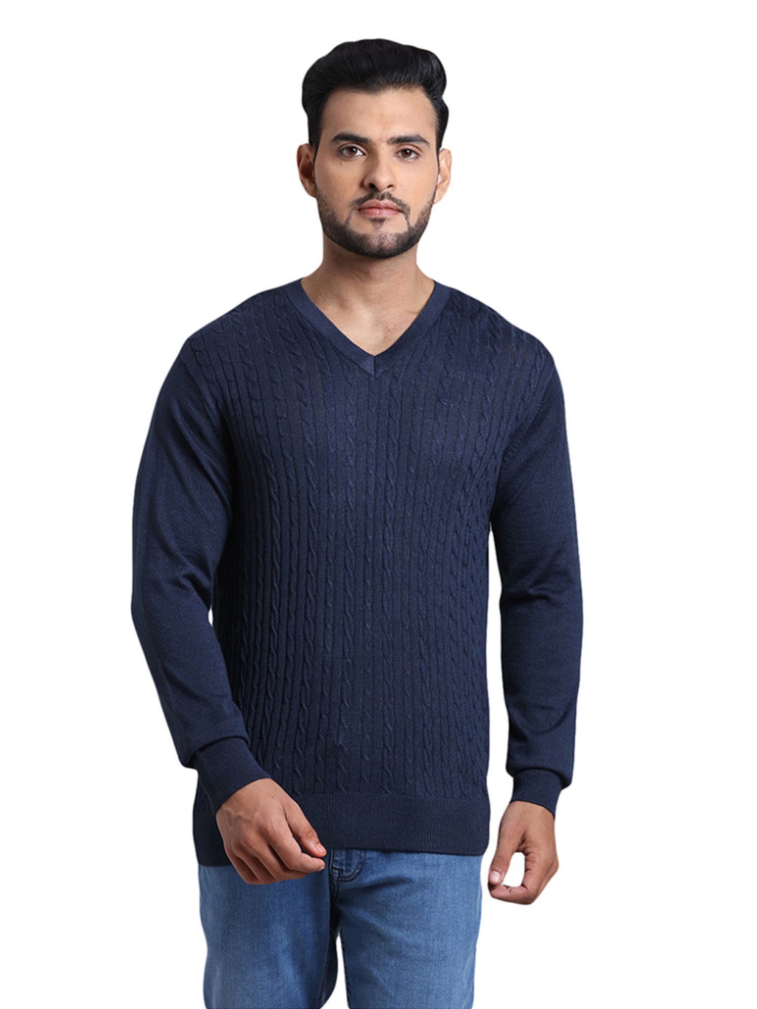 ColorPlus Blue Tailored Fit Texture Sweater
