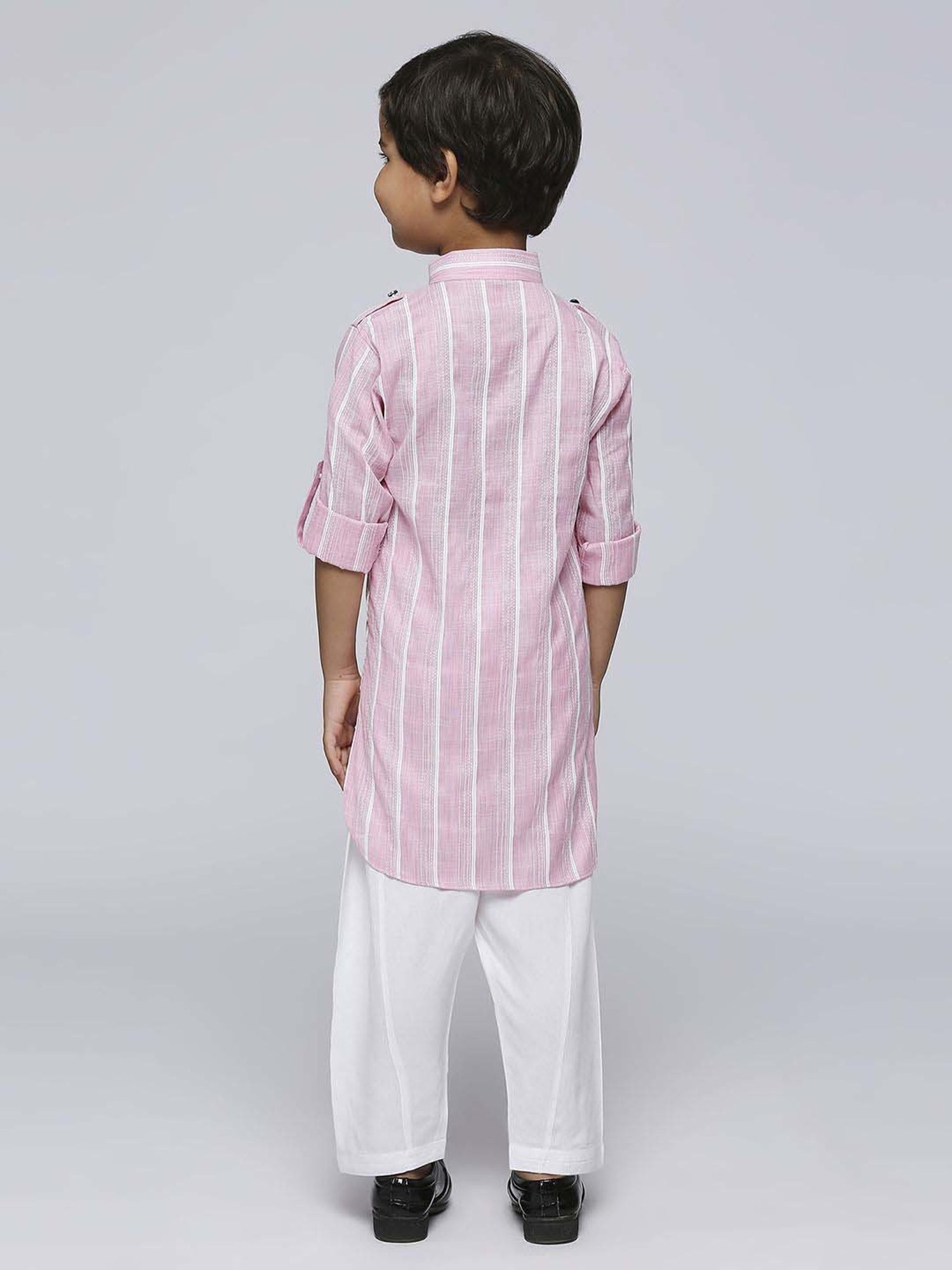 Kids Island Boys Pink Striped Full Sleeves Kurta Set