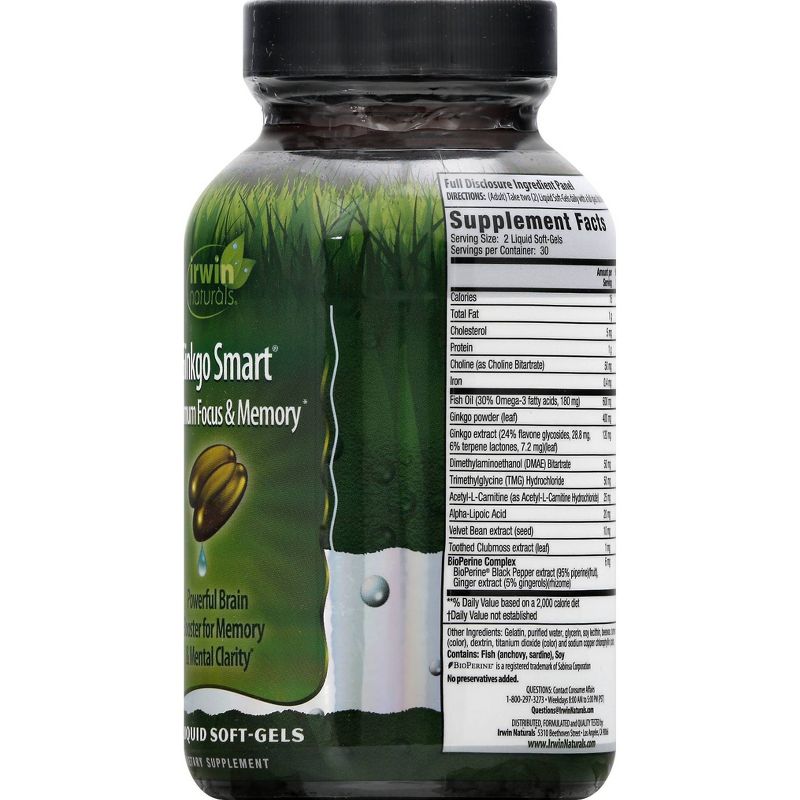 irwin naturals Ginkgo Smart Maximum Focus & Memory Dietary Supplement Liquid Softgels - 60ct
