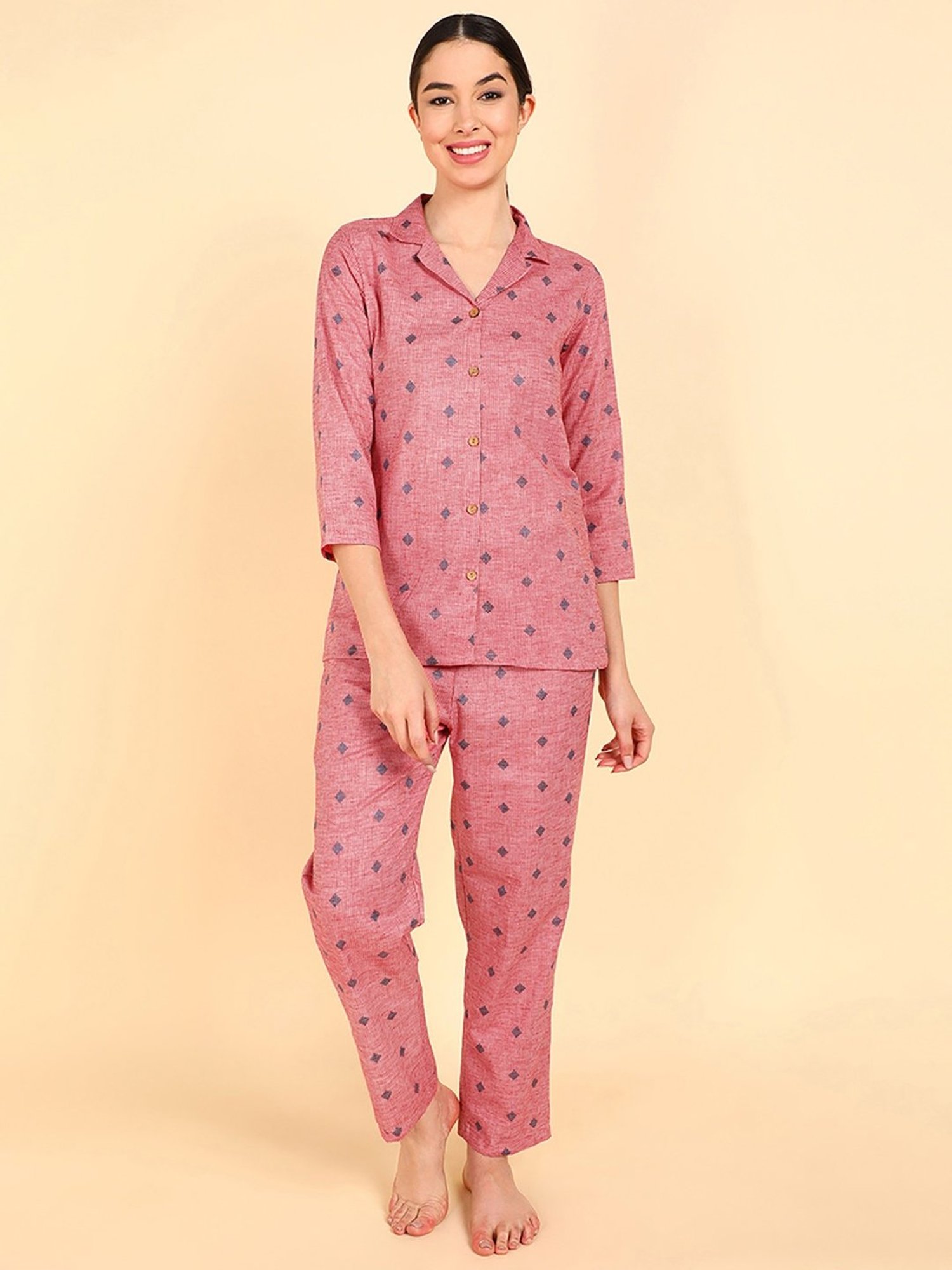 Vaamsi Pink Cotton Printed Night Suit