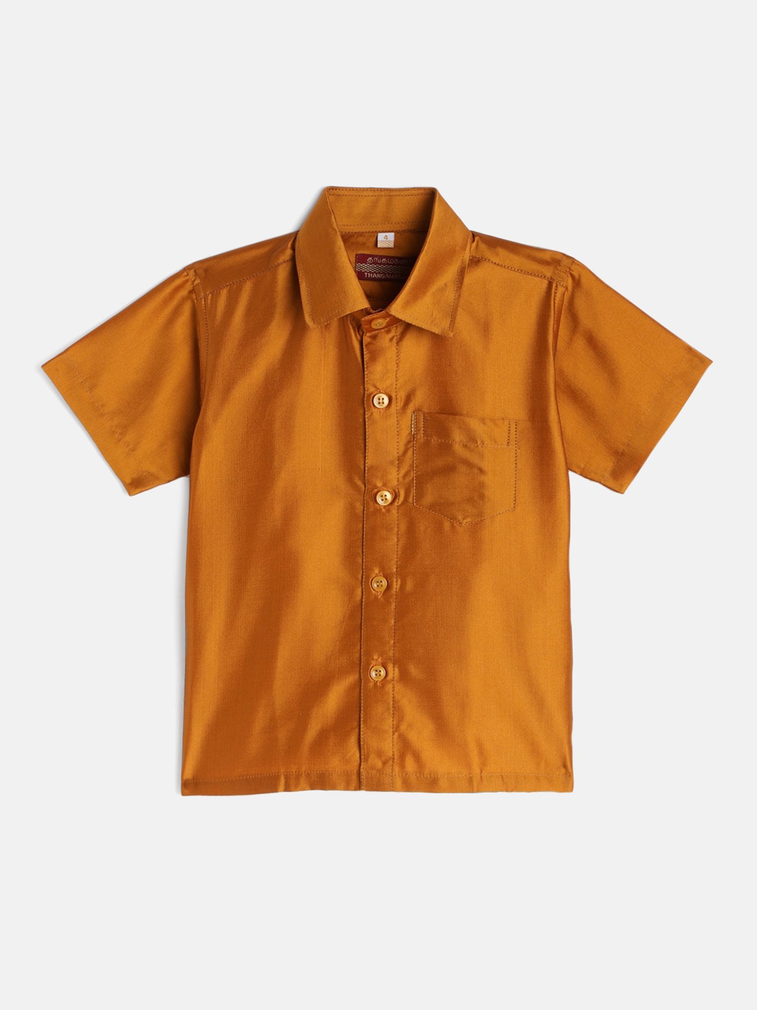 THANGAMAGAN Kids Mustard & Cream Solid  Shirt,  Dhoti,  Towel With  Freebies Set