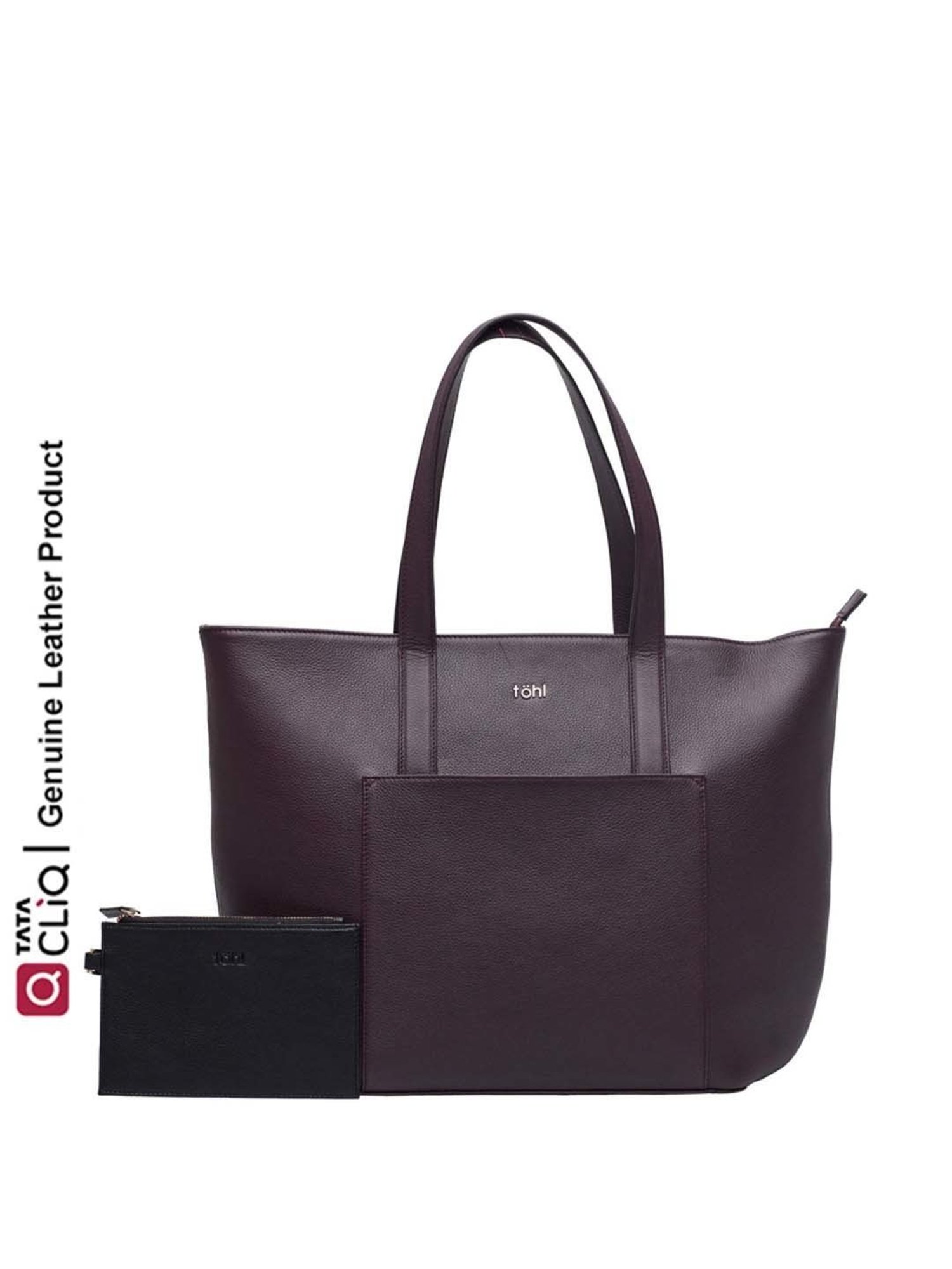 Tohl Burgundy Solid Extra Large Tote Handbag with Pouch