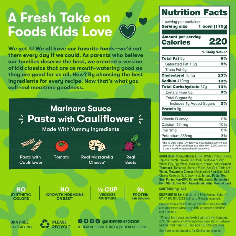 Kidfresh Frozen Cauliflower Pasta and Marinara - 6oz