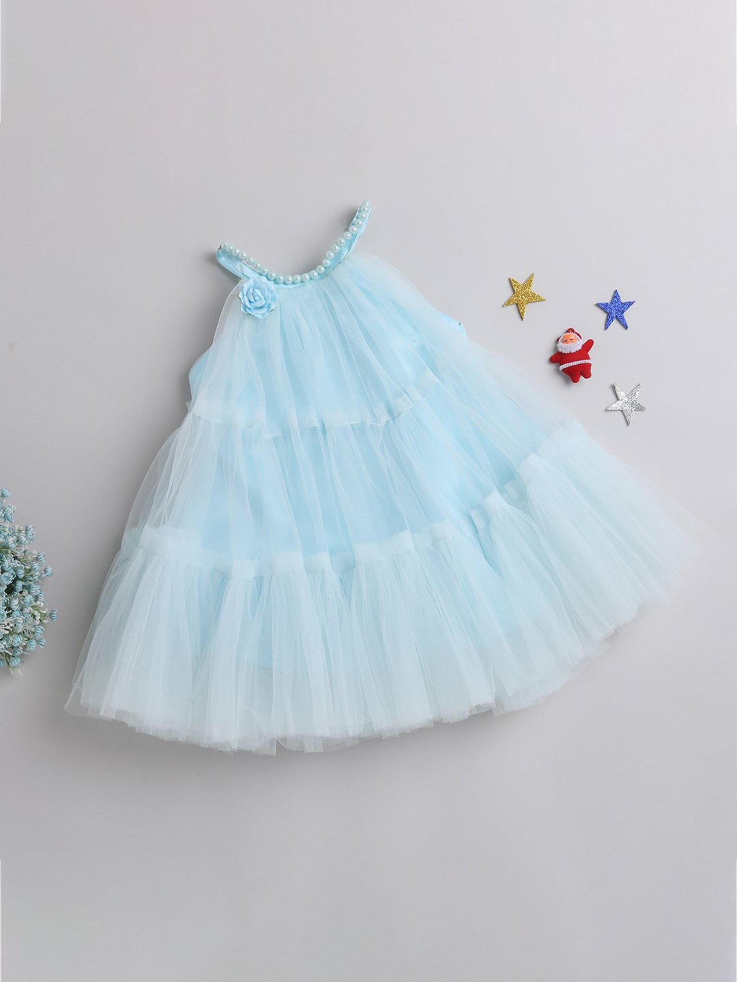 Many Frocks Kids Blue Solid Dress