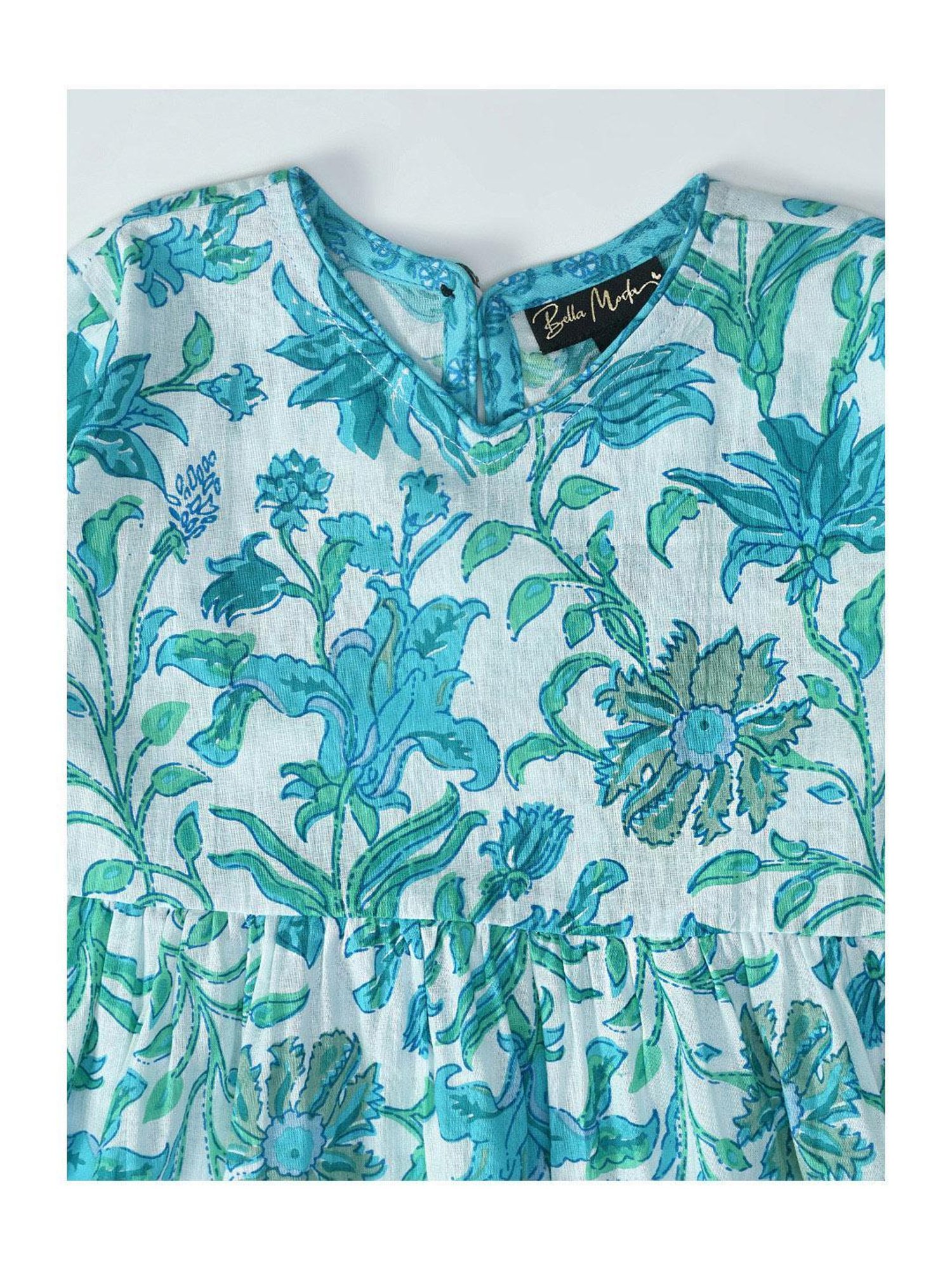 Bella Moda Kids Blue & White Printed Full Sleeves Kurti with Pants