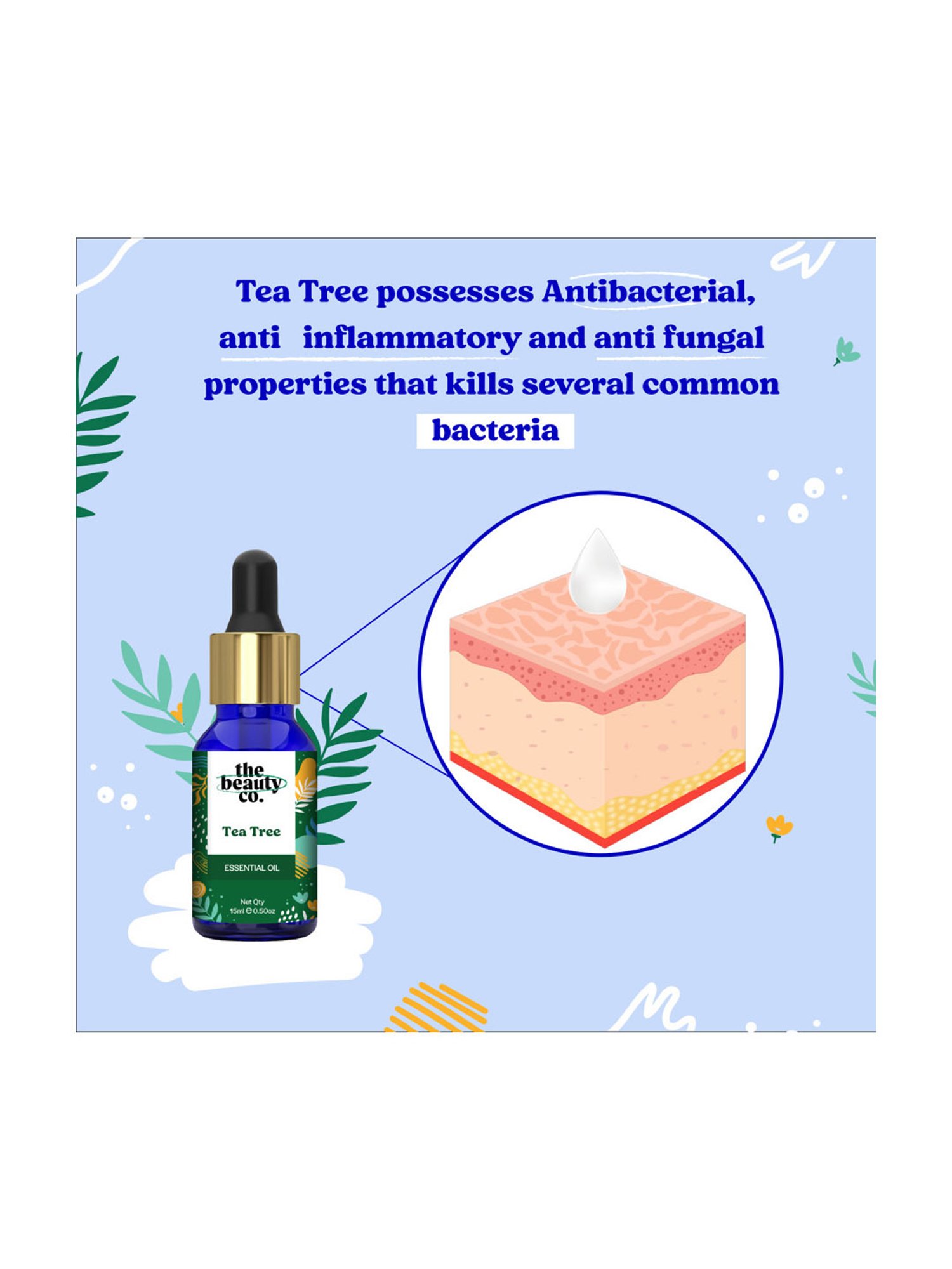 The Beauty Co Tea Tree Oil for Acne and Blemish-Free Skin - 15ml