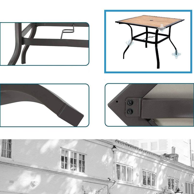 5pc Patio Set with Square Table & Lightweight Aluminum Frame Sling Chairs - Captiva Designs