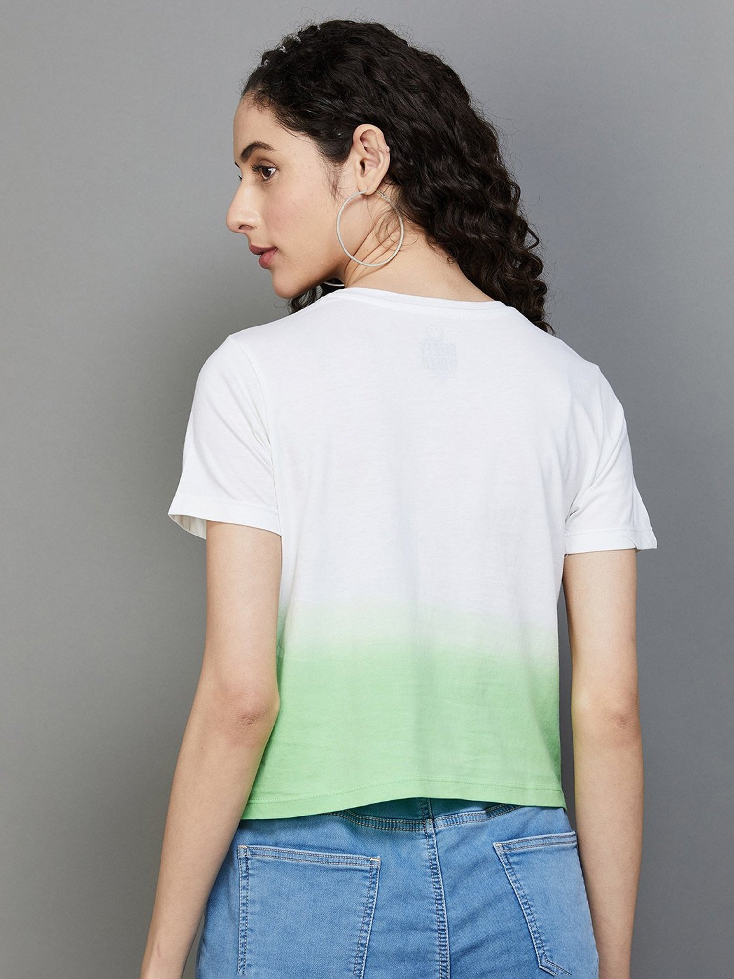SmileyWorld Green & White Cotton Graphic Print T-Shirt