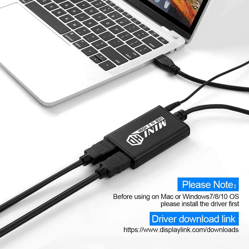 USB 3.0 to Dual HDMI Adapter,Compatible with Windows7/8/8.1/10,Compatible with ChromeBook,Compatible with MacBook,Support 3.5mm Jack Stereo Output,Can Expand 2 Different Display Screens.