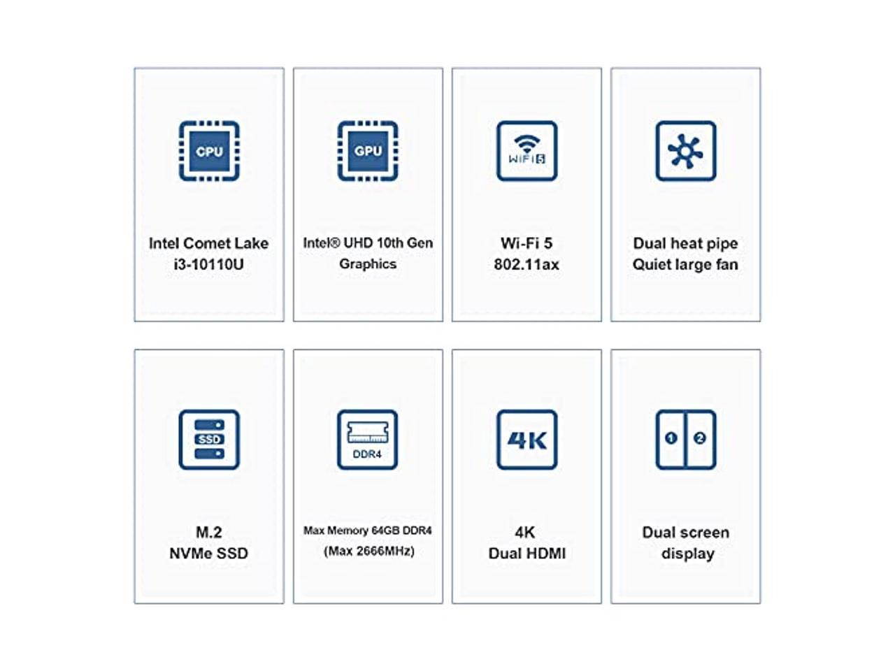 Beelink SEI10 Mini Pc Windows 10 Pro,with 10th Generation Intel Comet Lake i3-10110U(Up to 4.1GHz) 8G DDR4 256GB NVMe SSD Intel UHD Graphics Dual HDMI 4K Mini Computer WiFi 6,BT5.0