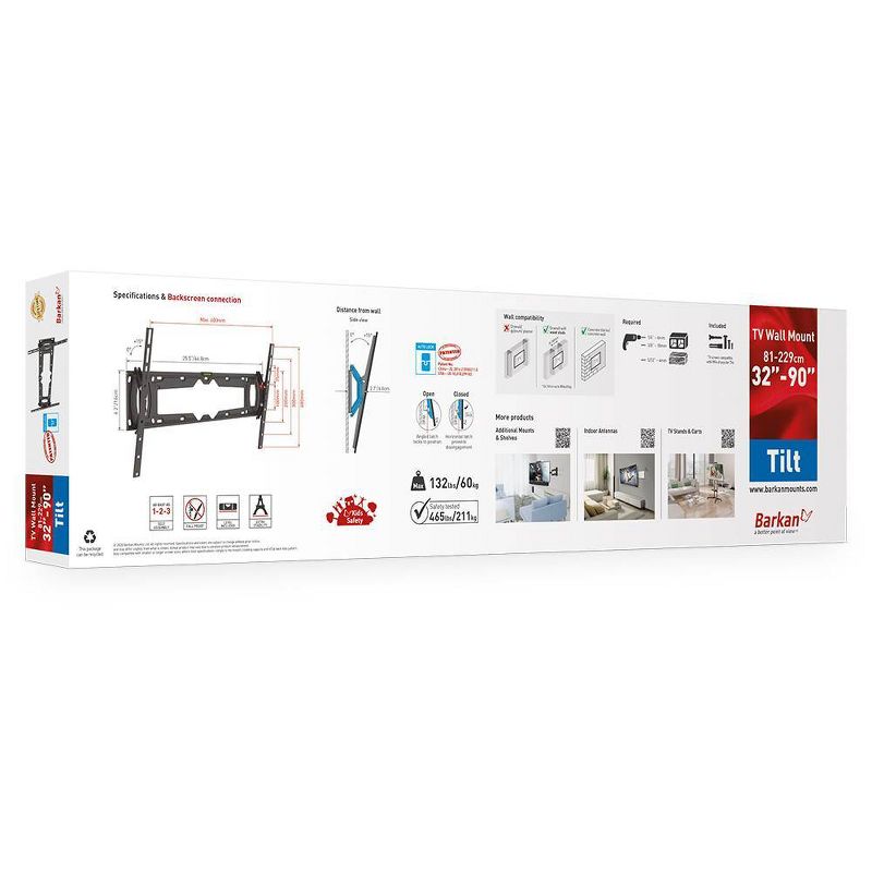 Barkan 32 - 90" Tilt Flat / Curved TV Wall Mount Black