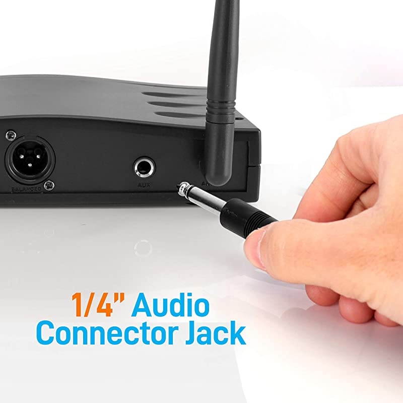 Compact UHF Wireless Microphone System Pro Portable 1 Channel Desktop Digital Mic Receiver Set w BeltPack Transmitter Receiver Headset and Lavalier Mics XLR For Home PA  PDWM1988BBlack