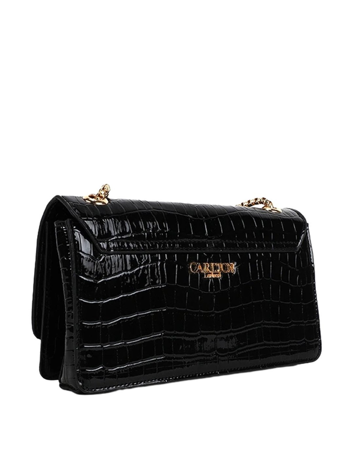 Carlton London Black Textured Small Sling Handbag