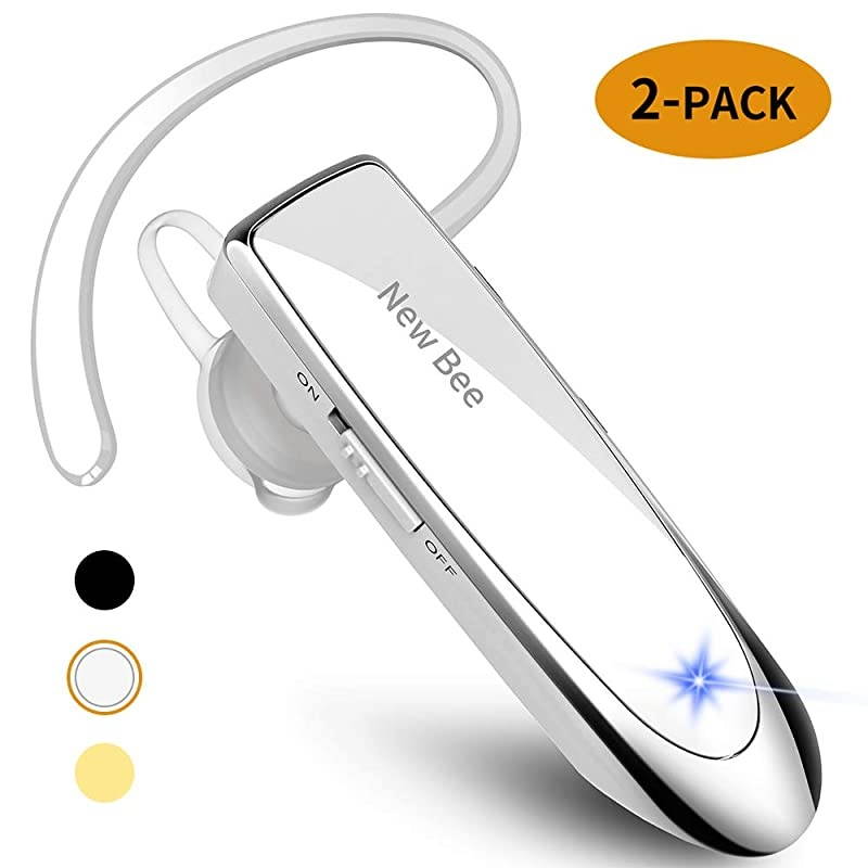 2 Pack  Bluetooth Earpiece V50 Wireless Handsfree Headset 24 Hrs Driving Headset 60 Days Standby Time with Noise Cancelling Mic Headsetcase for iPhone Android Laptop Truck DriverWhite