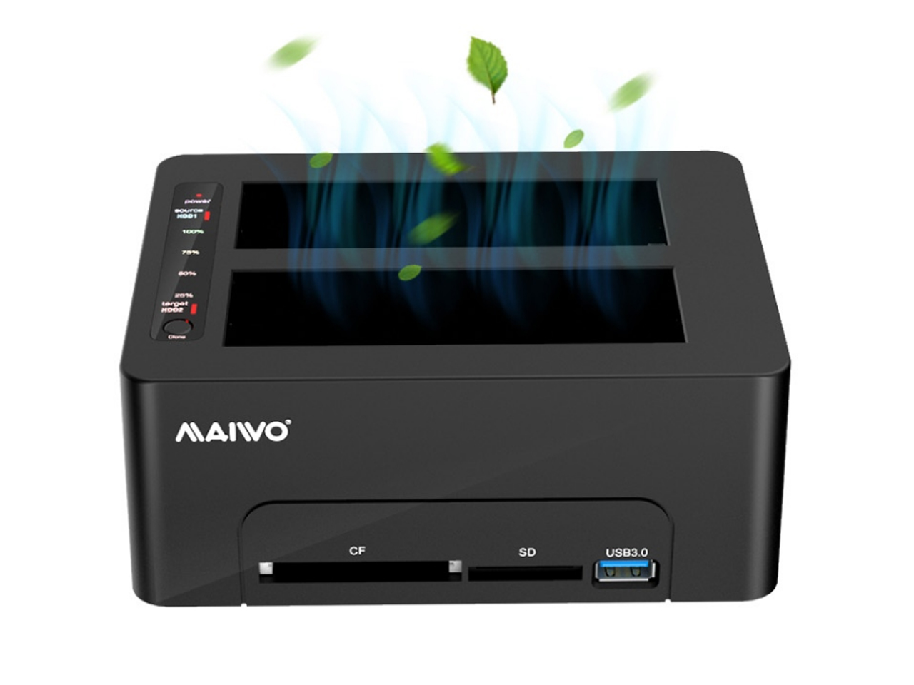 MAIWO Hard Drive Base Usb3.0 External Reading 3.5-Inch Dual Disk Duplicator Serial Mechanical Solid State Drive Box Hard Drive Duplicator With Cf&Sd Card Reader-K3062Cr