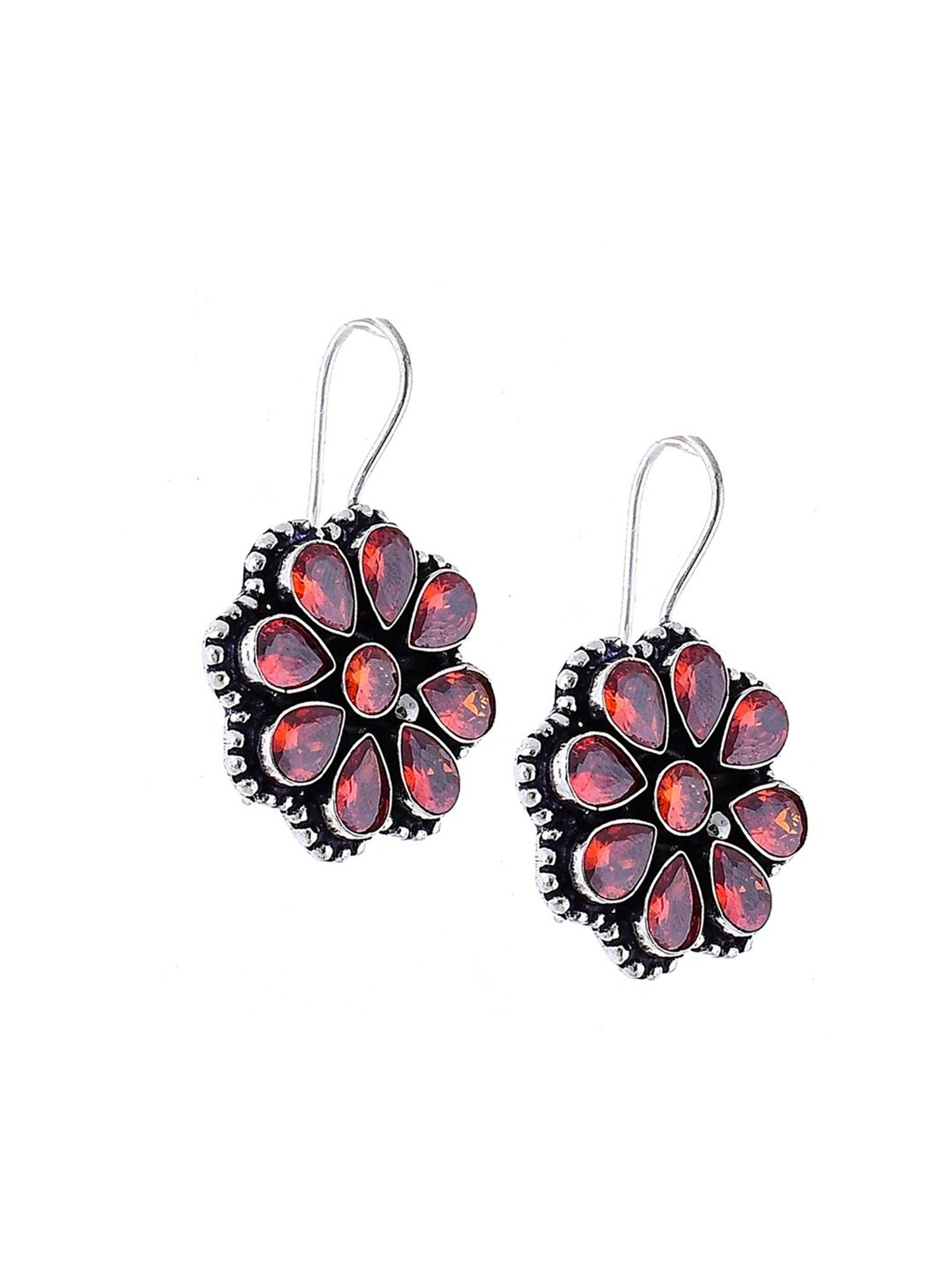 Imli Street Orange Silver Tone Stone-Studded Handcrafted Drop Earrings