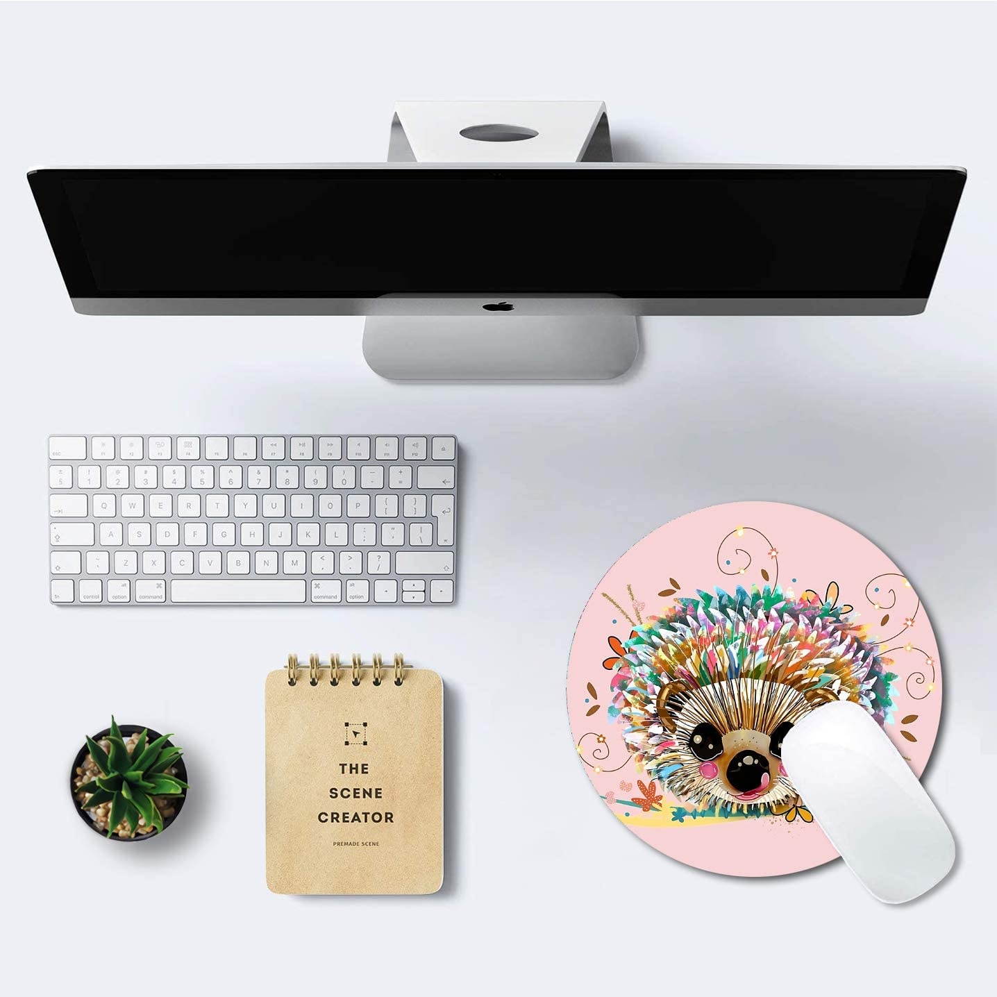 Pink Cute Hedgehog Round Mouse Pad Personalized Design Mouse Pads Small Size Non-Slip Rubber Base Mousepad for Laptop & Computer