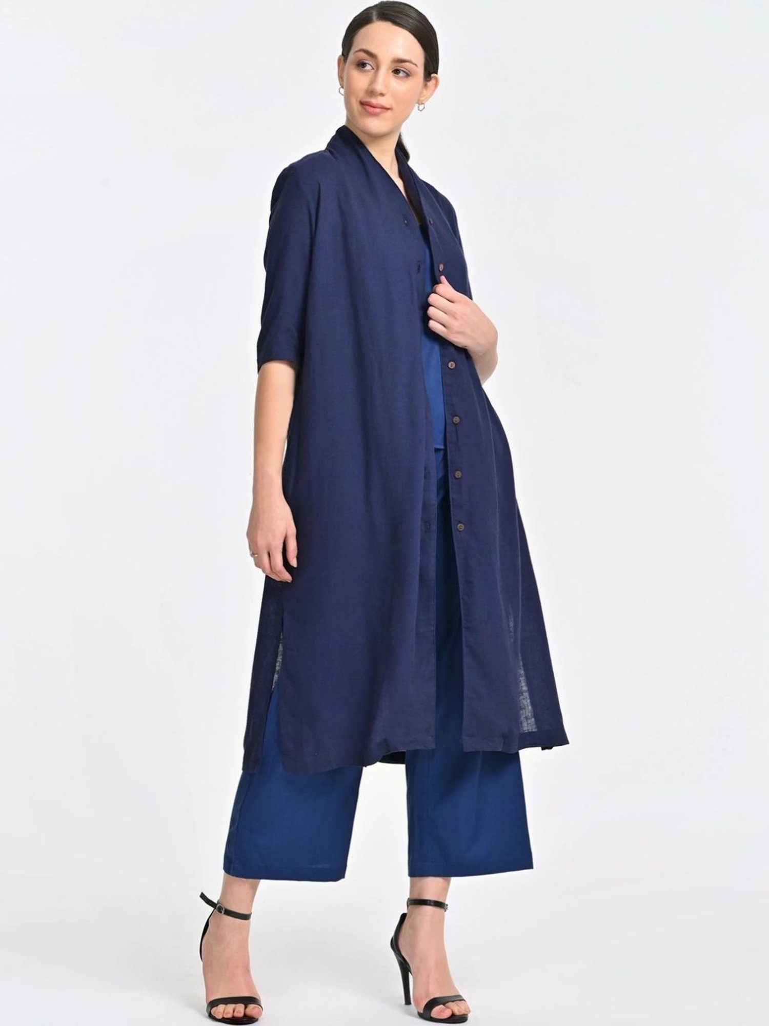 Saltpetre Navy 3 Piece Overlay Long Shirt With Top And Trousers Co-ords Set