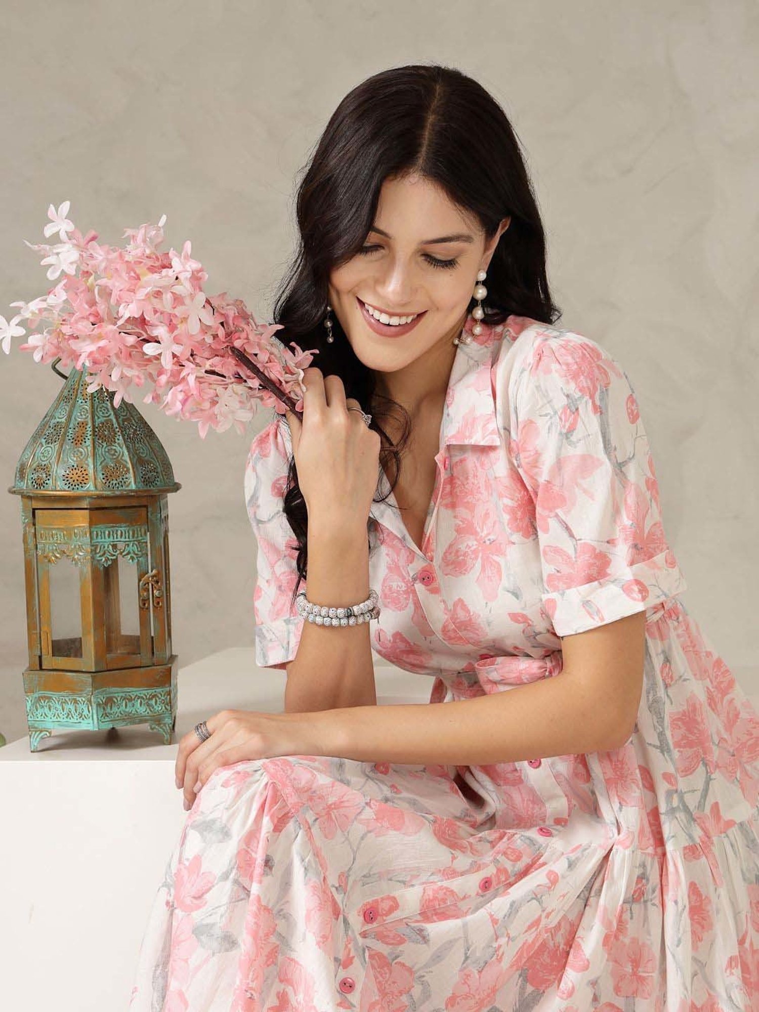 Stylum Pink Cotton Printed A-Line Dress