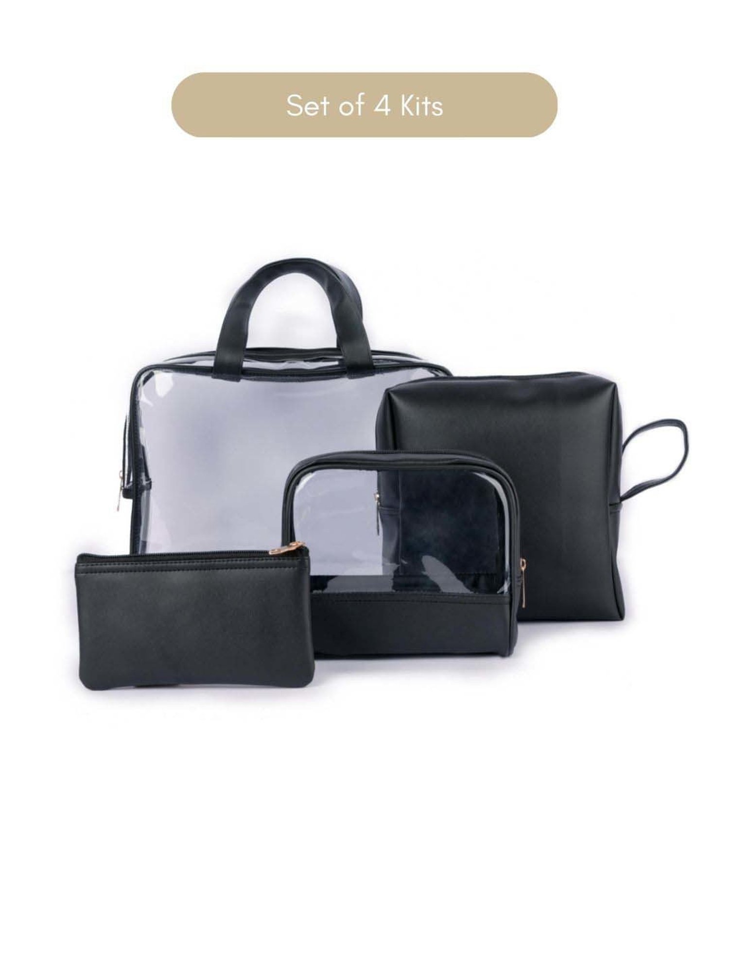 HOSTA HOMES Black Pvc Parachute Material Zipper Bag - Set of 2