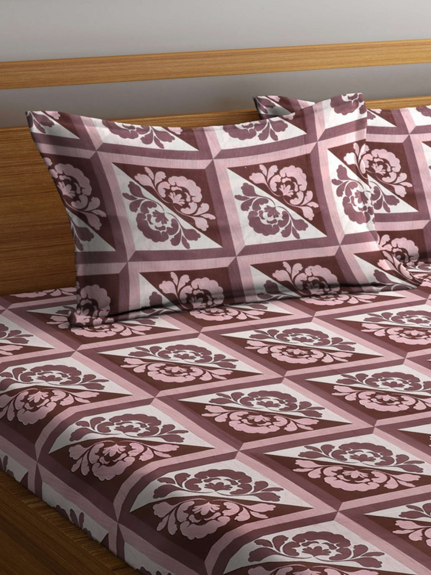 Dhrohar Printed Brown Cotton 180 TC Double Bedsheet with 2 Pillow covers