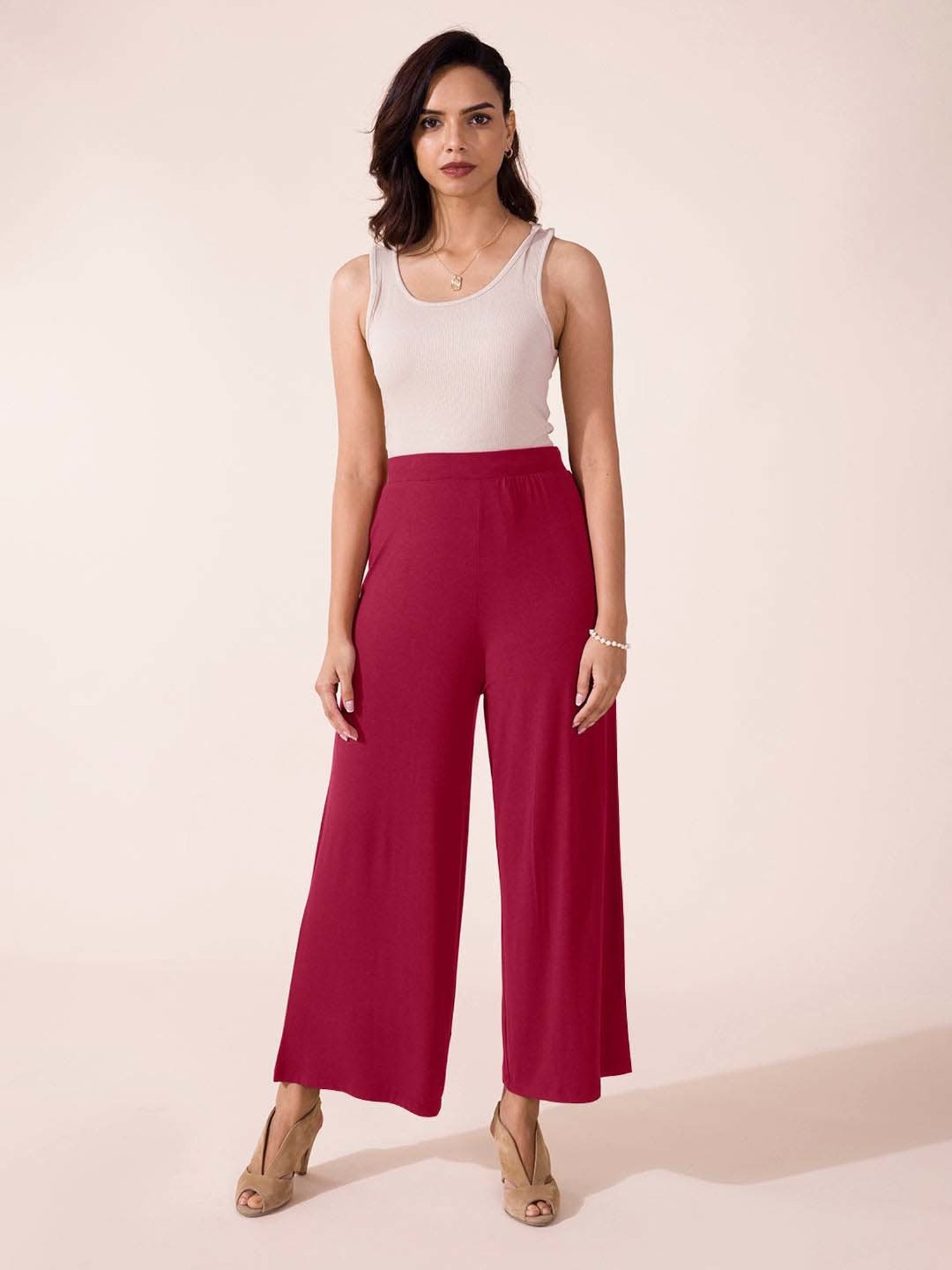 Go Colors! Maroon Relaxed Fit Palazzos