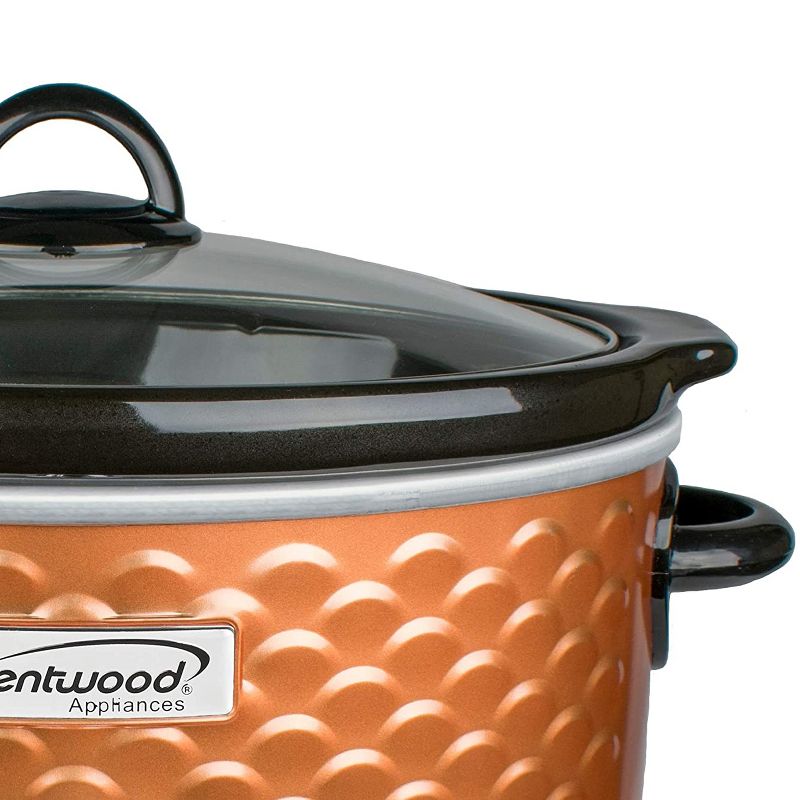 Brentwood SC-140C 220 Watt 4.5 Quart Adjustable Temperature Kitchen Slow Cooker Pot with Clear Glass Lid, Scalloped Copper