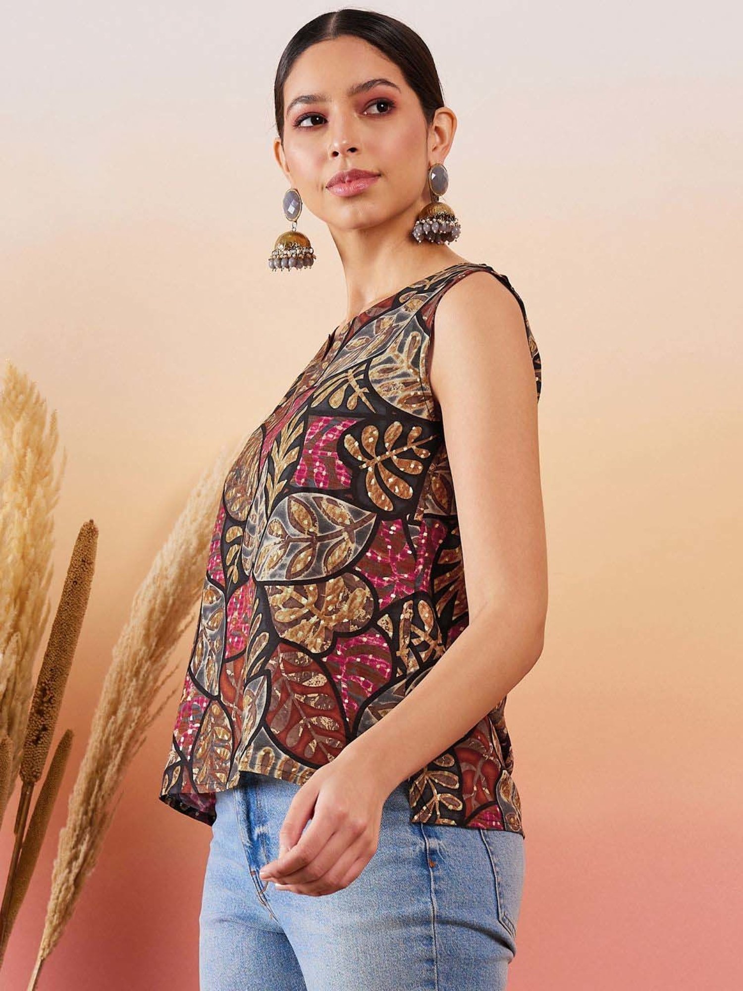 Inweave Black & Brown Printed Top