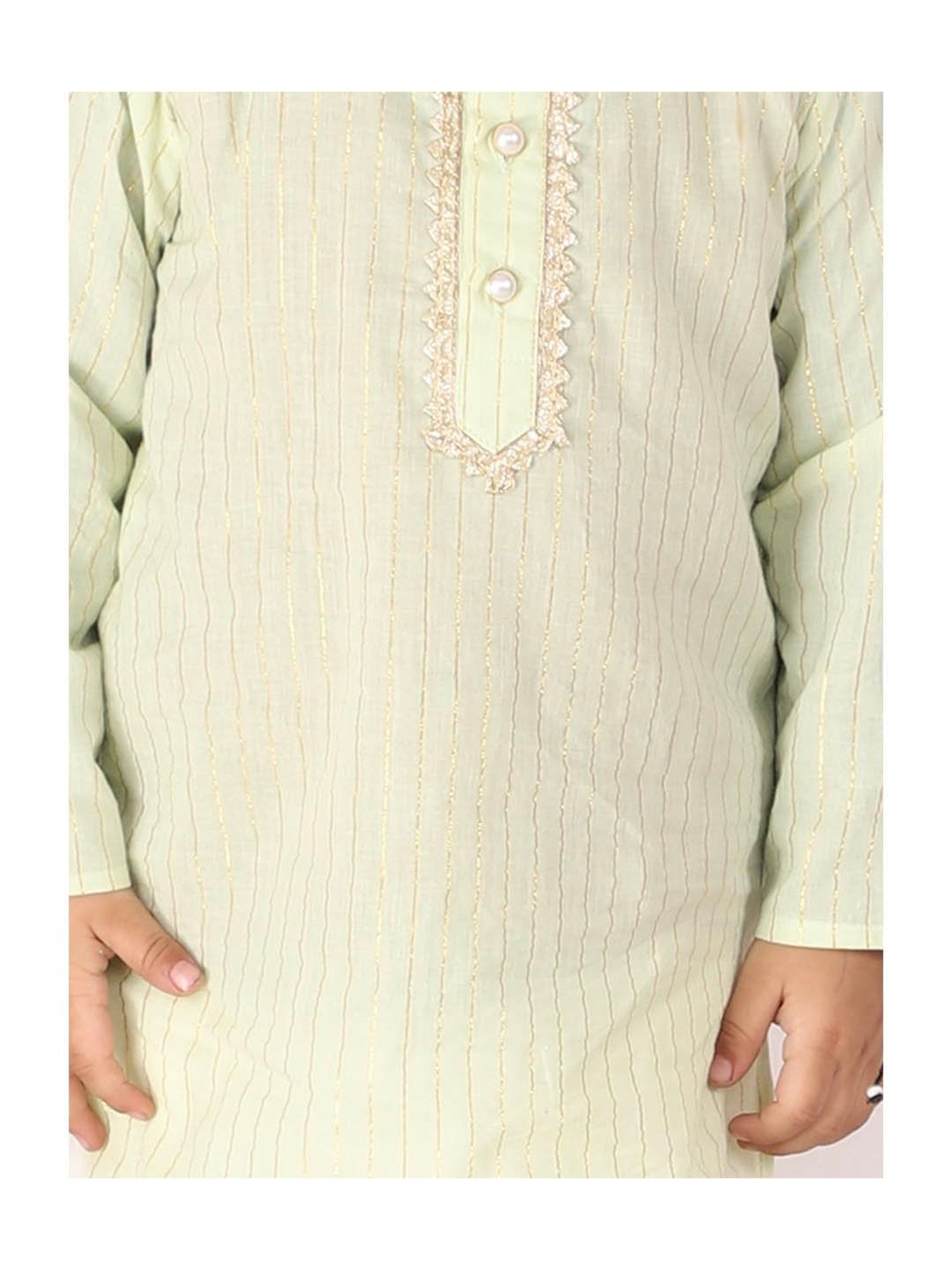 Little Bansi Kids Green & White Striped Kurta with Dhotis