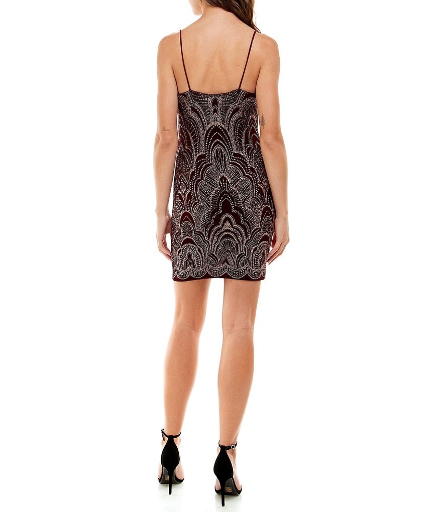 Jump Sleeveless Cowlneck Glitter-Accented Slinky Sheath Dress