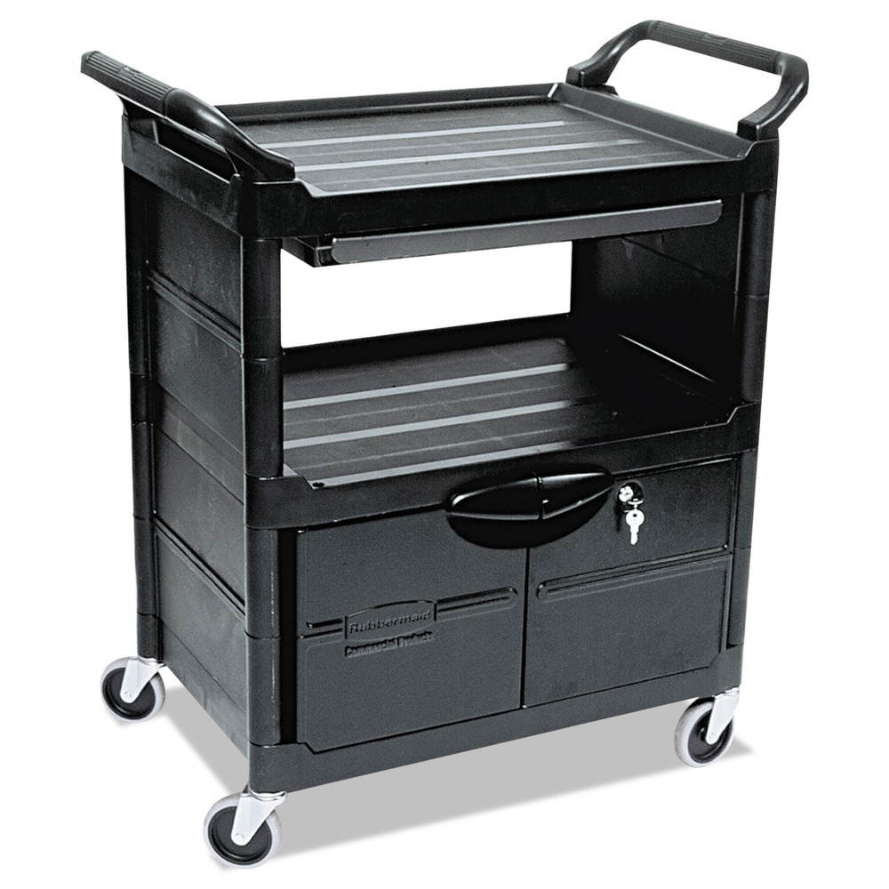 Utility Cart With Locking Doors, Two-Shelf, 33-5/8w X 18-5/8d X 37-3/4h, Black