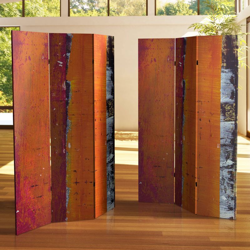 6" Double Sided Autumn Woods Canvas Room Divider Orange - Oriental Furniture