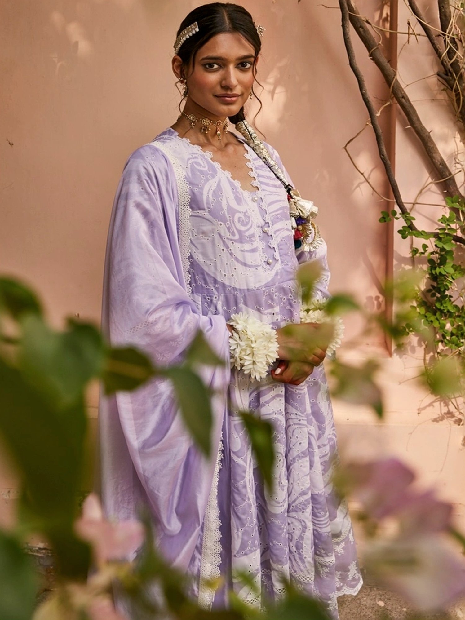 Heeposh Lilac Cotton Embroidered Kurta Pant Set With Dupatta