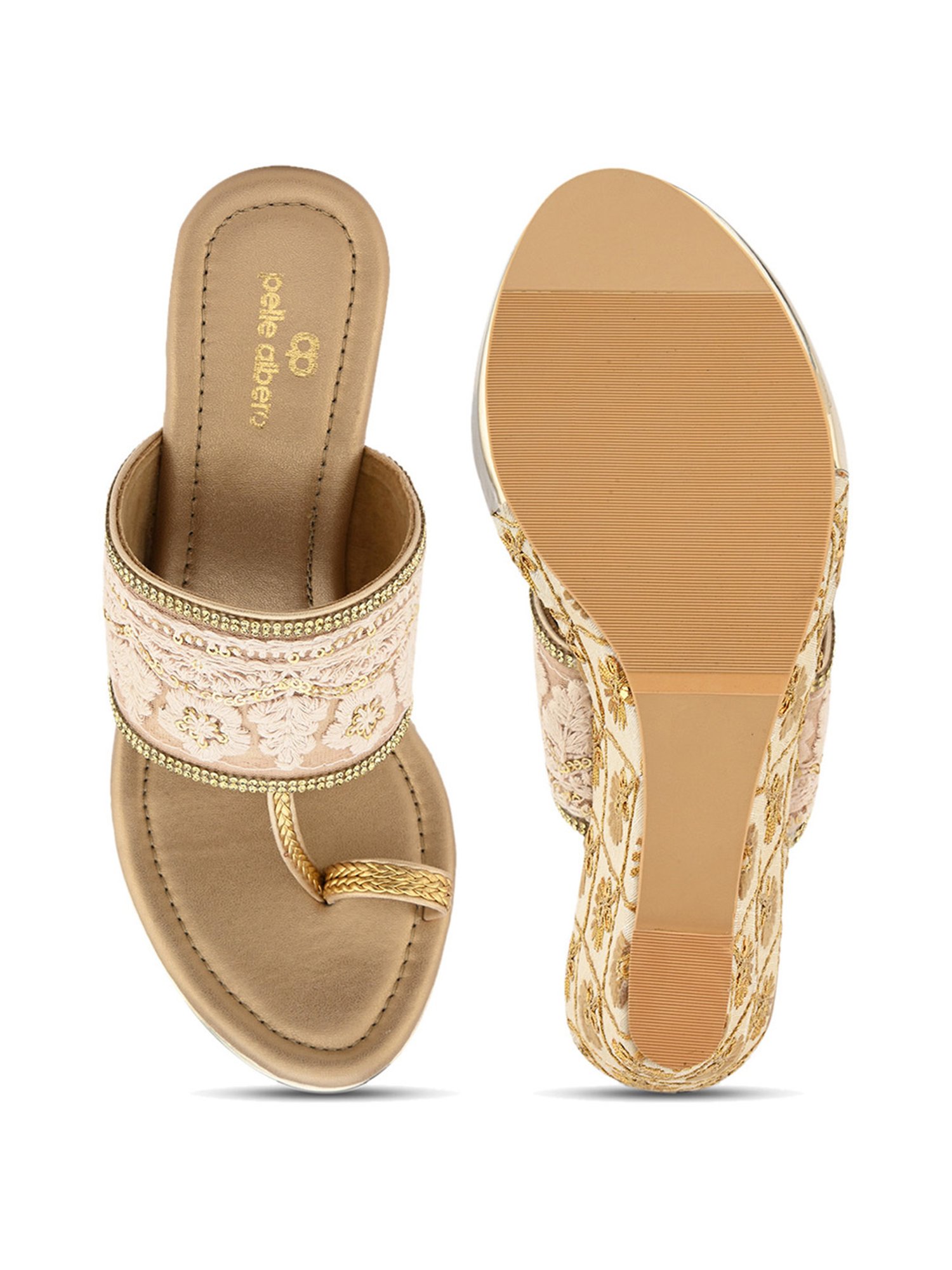 Pelle Albero Women's Gold Toe Ring Wedges