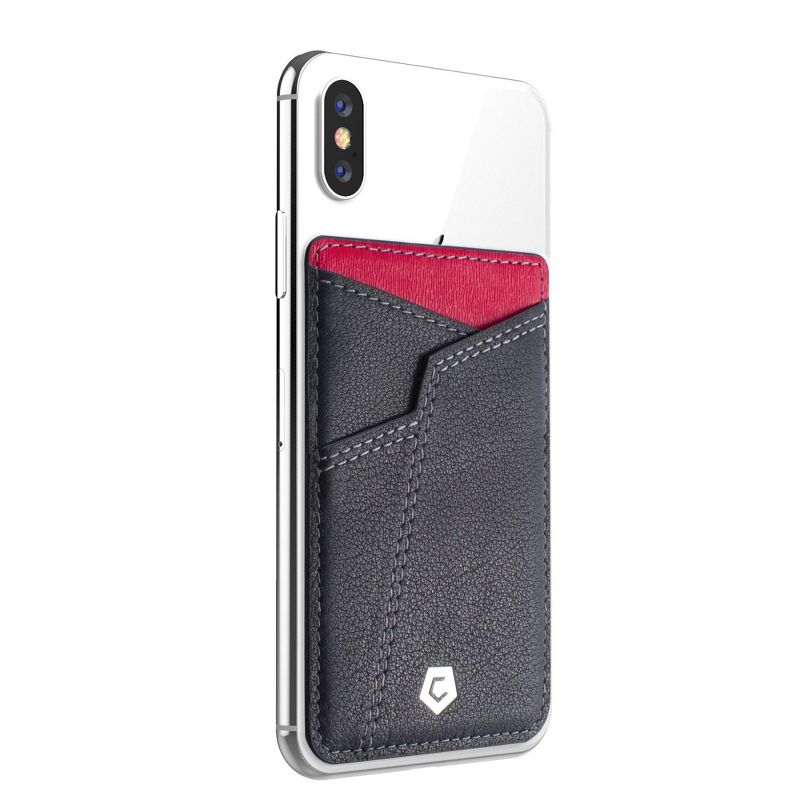 Cobble Pro [Genuine Leather] Stick-On Leather Card Holder Wallet Card Holder for Back of Phone, Black & Red