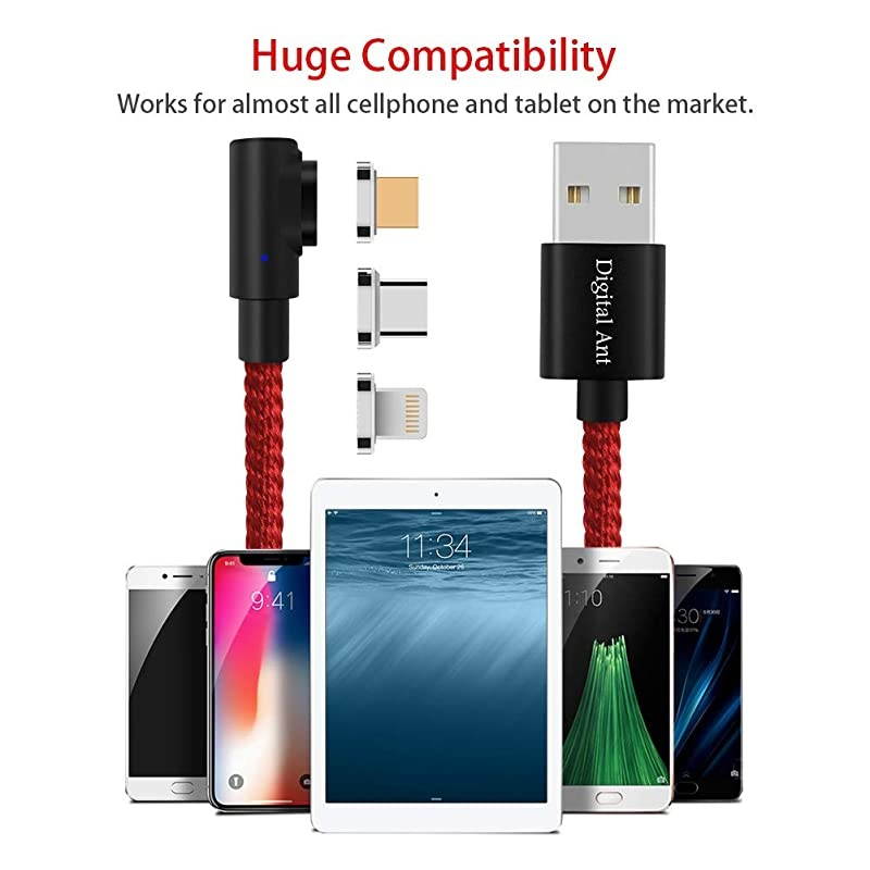Gen-X Micro USB + USB-C/Type-C + i 3 in 1 Nylon Braided Magnetic Charging Cable, Support 3.0A Fast Charging & Data Transfer (3 Cables+9 Tips, 5-Feet Grey)