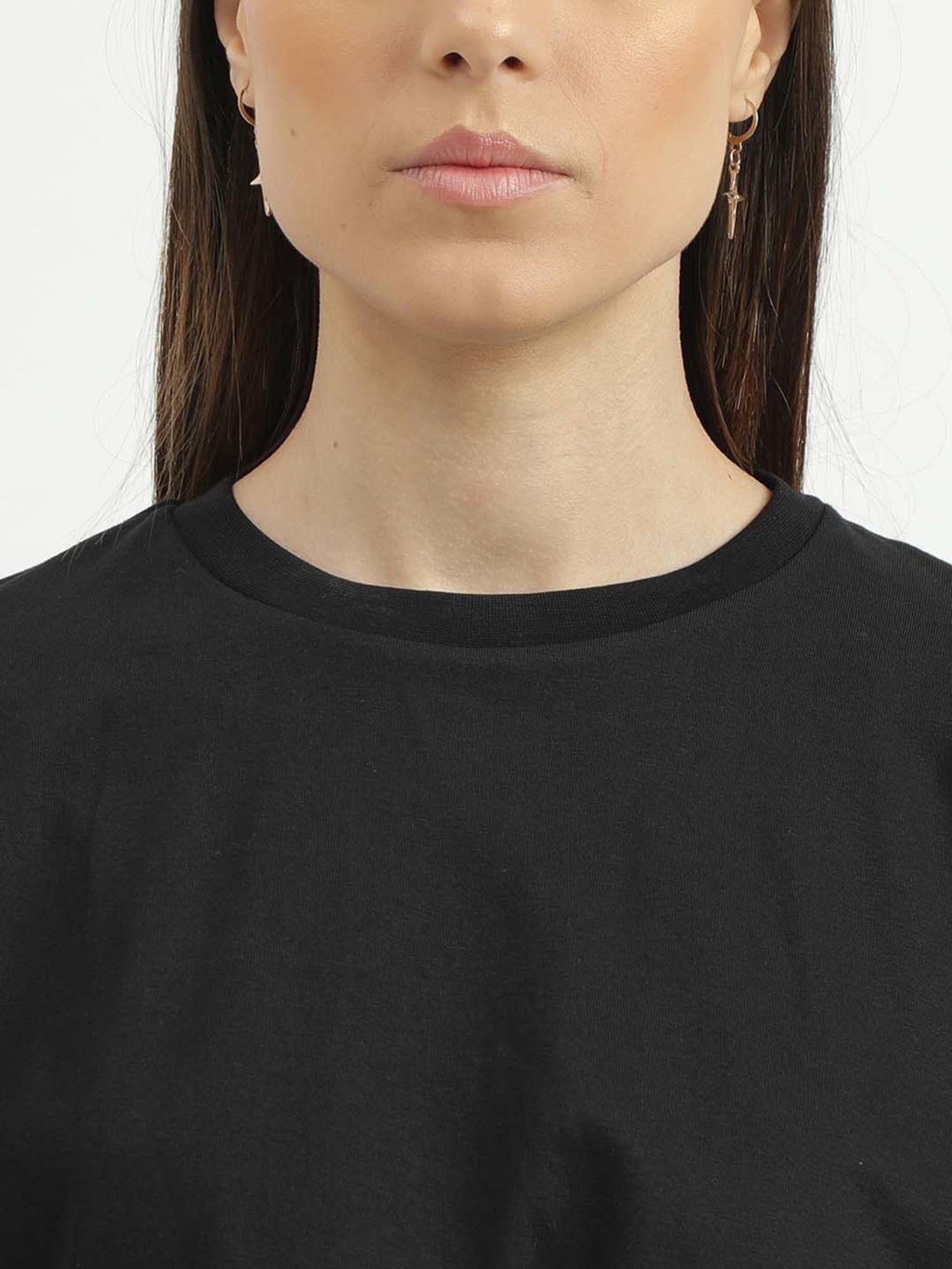 United Colors of Benetton Black Cotton Regular Fit Crop Top