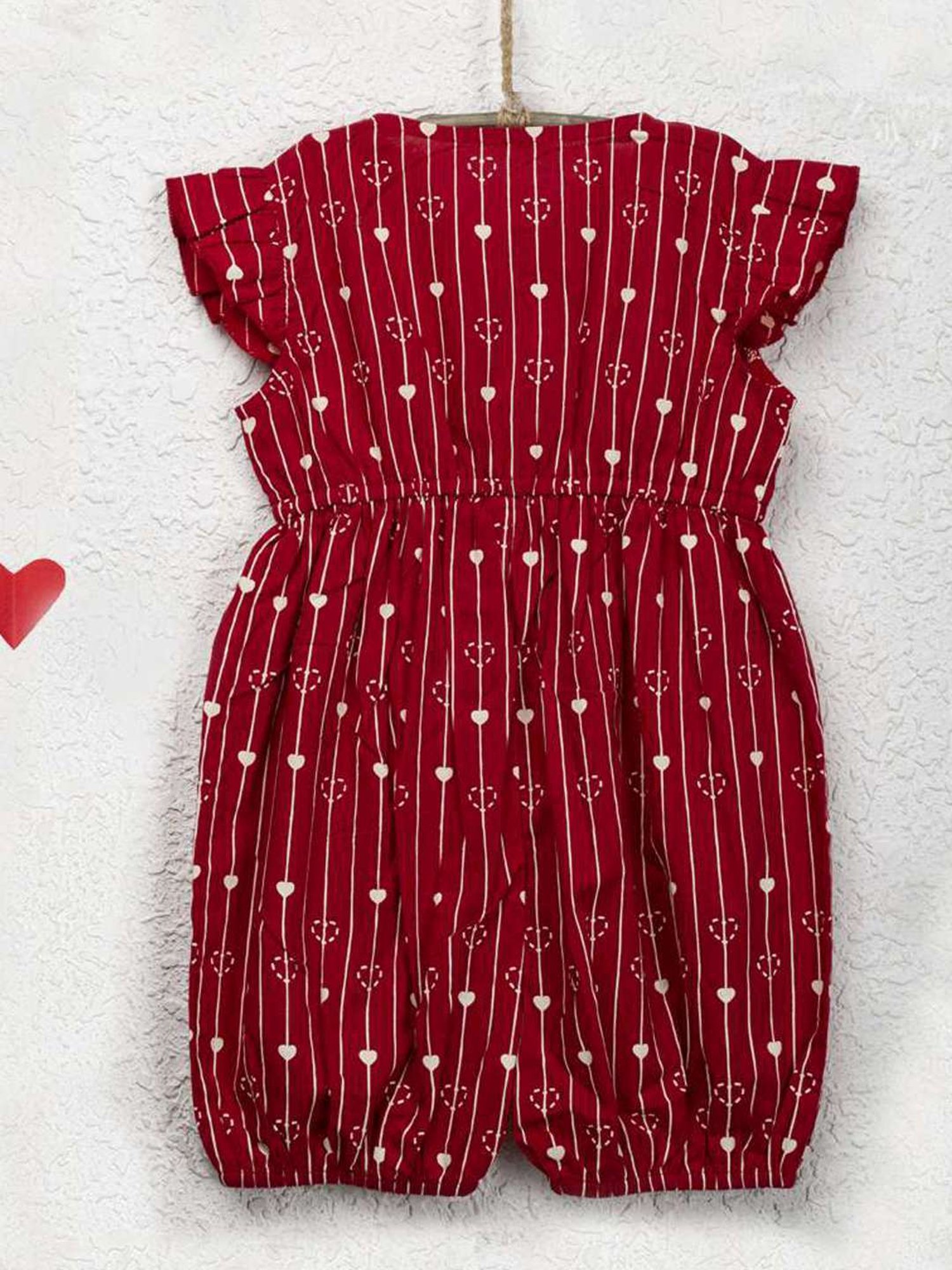 Nino Bambino Kids Red Cotton Printed Jumpsuit