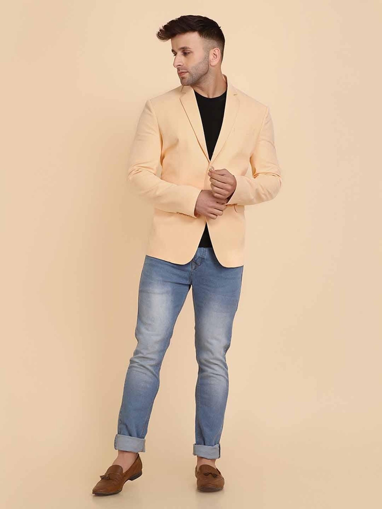 TAHVO Orange Cotton Slim Fit Blazer