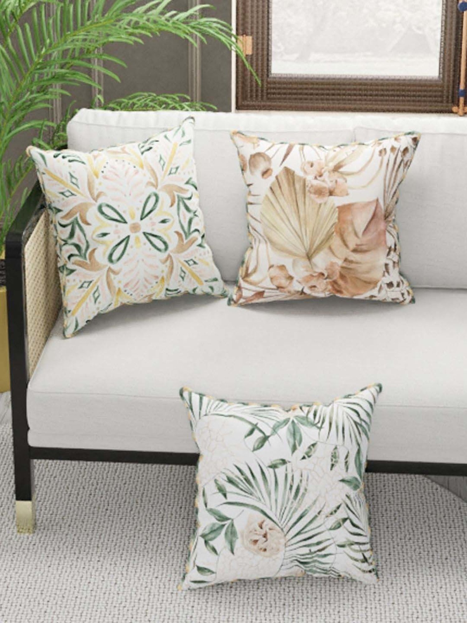 Bianca Suzane Beige & Sage Green Microfibre Cushion Cover - Set of 3