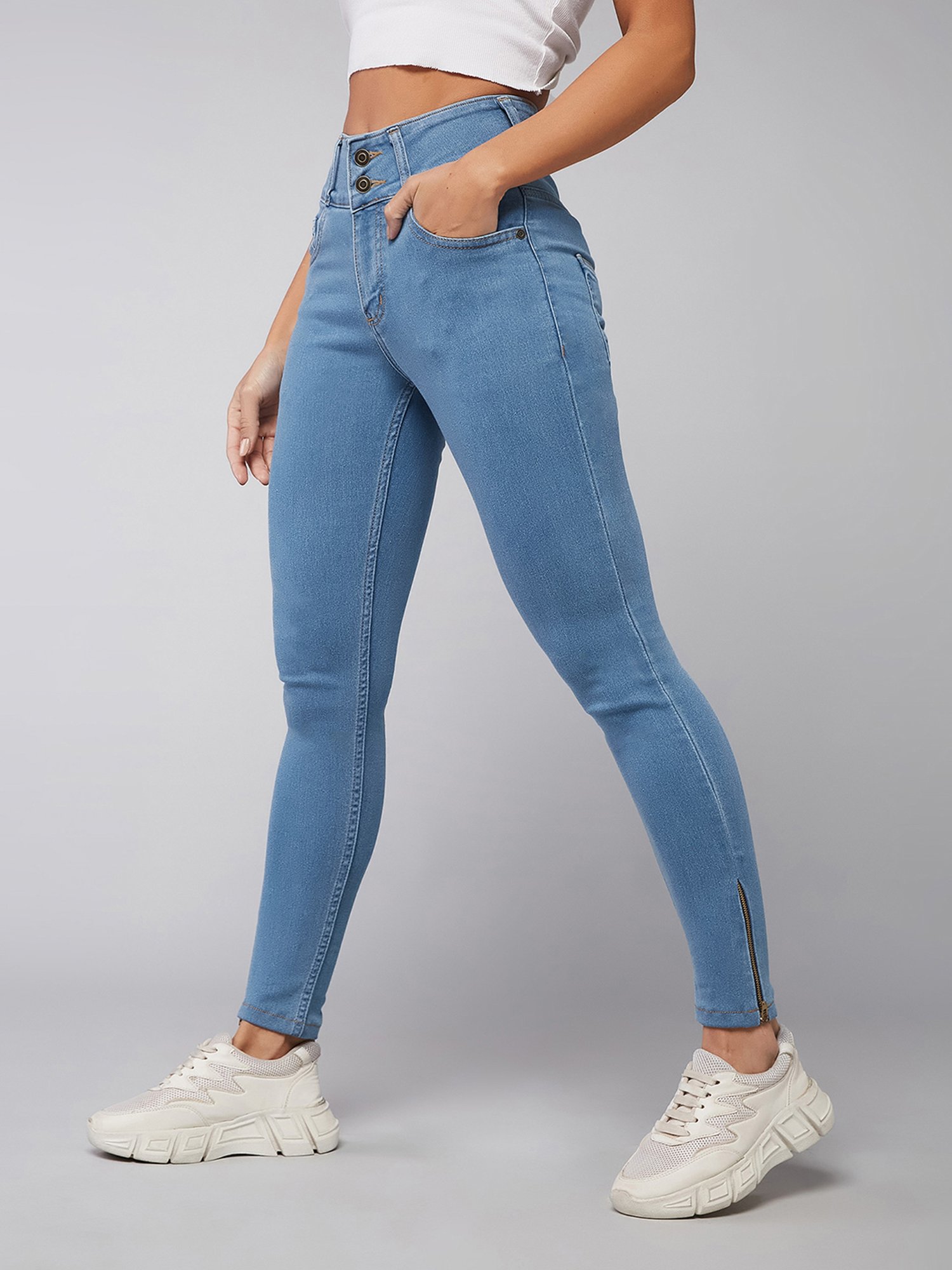 DOLCE CRUDO Blue Denim Skinny Fit High Rise Jeans