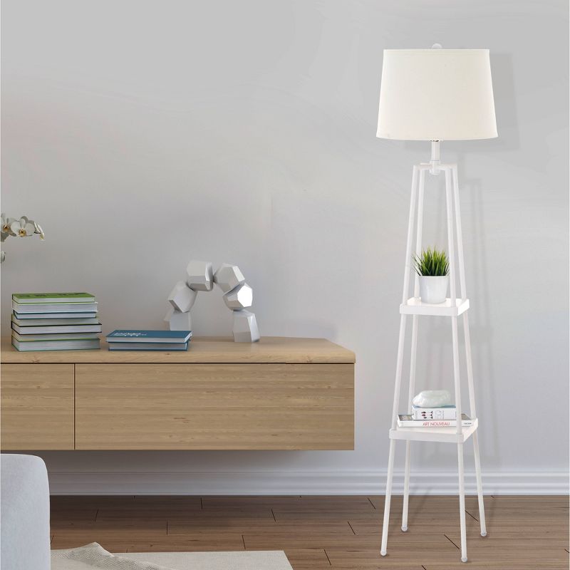 58" Etagere Floor Lamp with Shelves with Linen Shade White - Cresswell Lighting