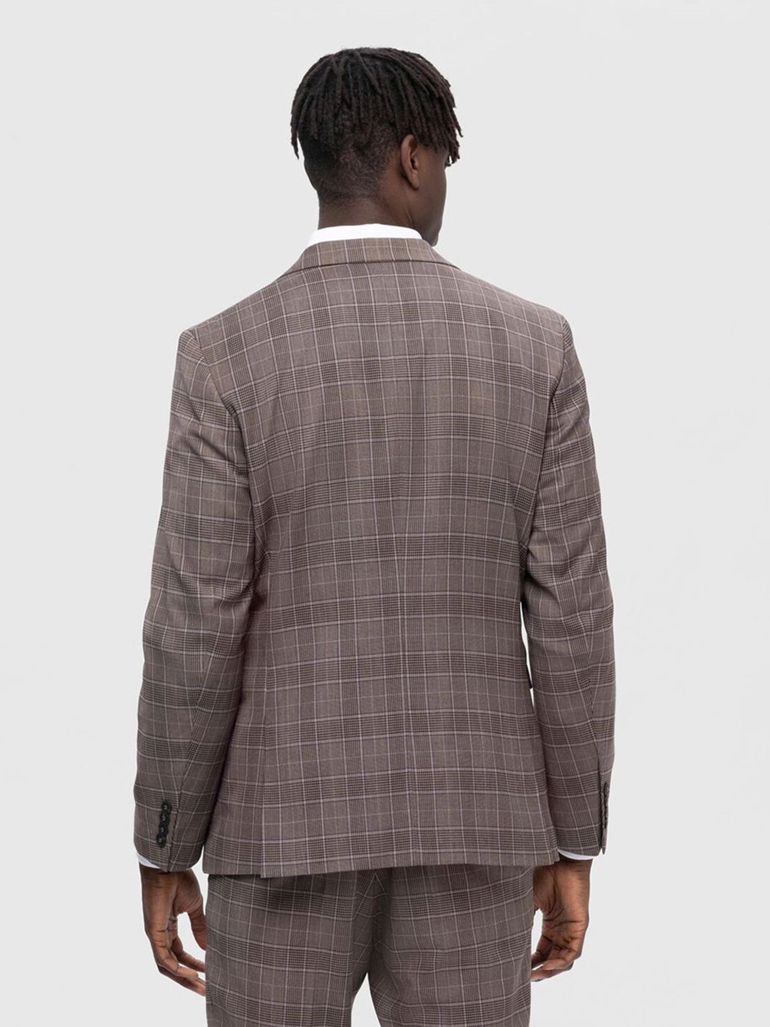 SELECTED HOMME Brown Slim Fit Check Notch Lapel Blazer