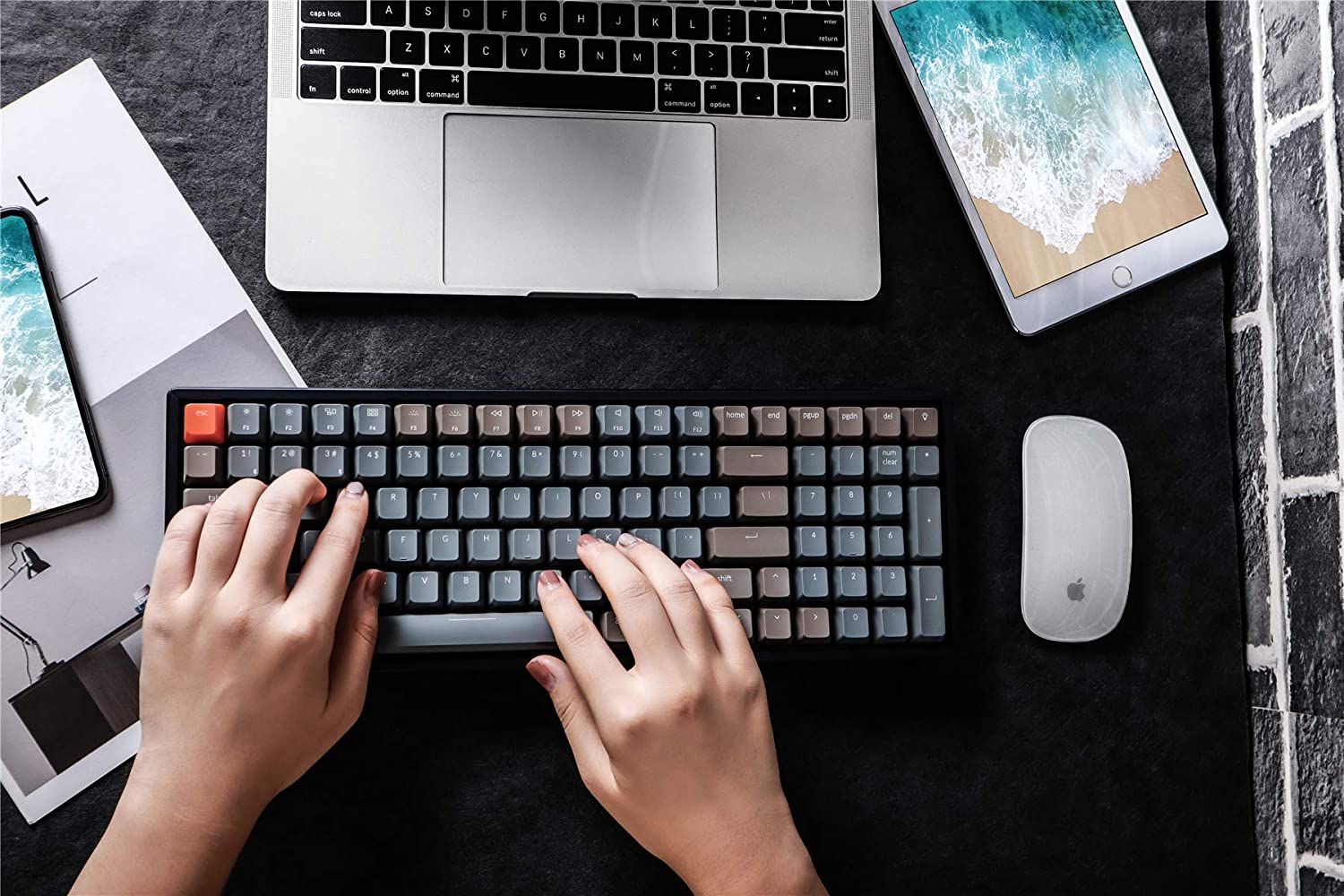 Keychron K4 Wireless Bluetooth/USB Wired Gaming Mechanical Keyboard, Compact 100 Keys RGB LED Backlit Gateron Red Switch N-Key Rollover, Aluminum Frame for Mac Windows