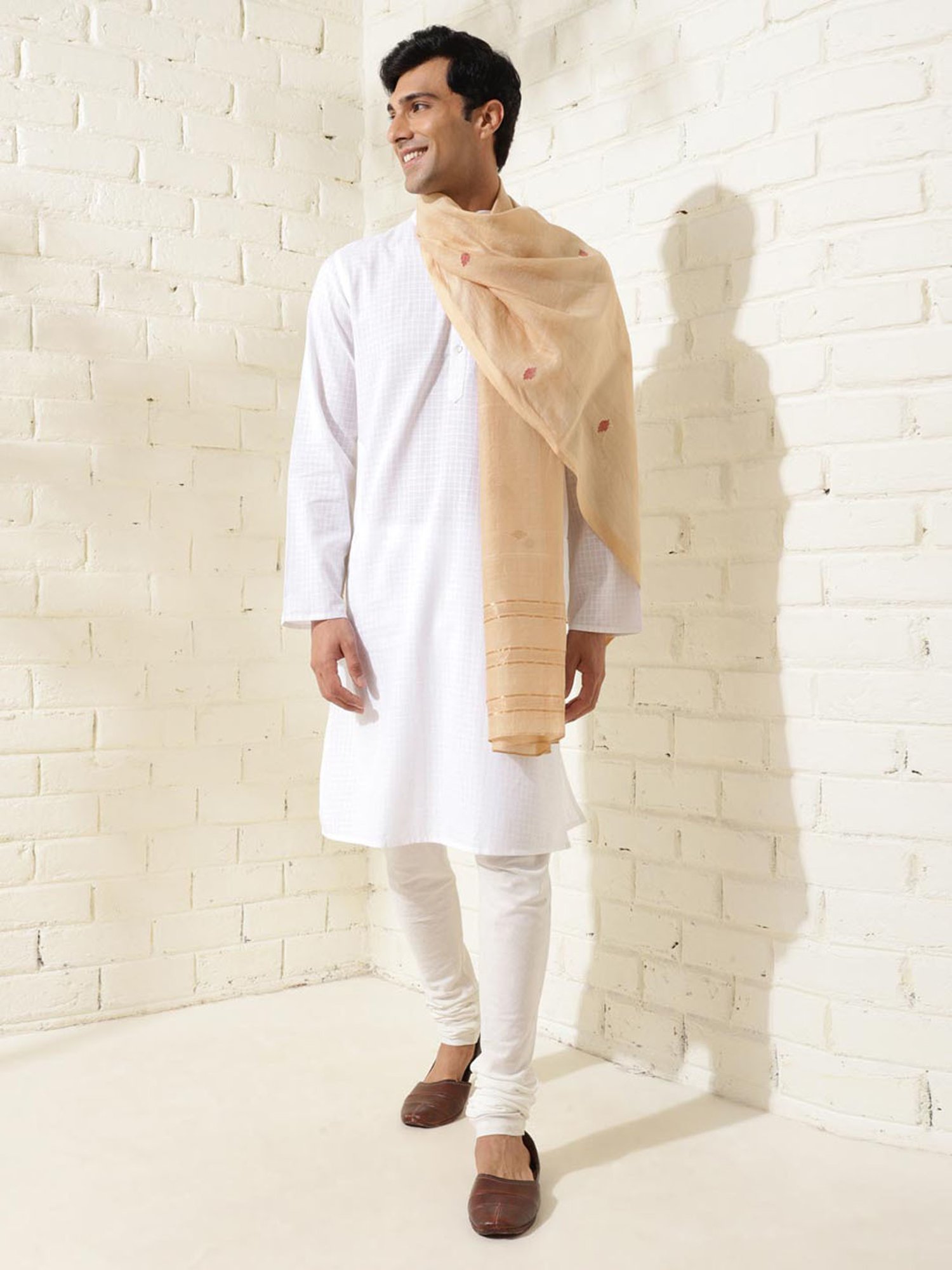 Fabindia Beige Cotton Silk Woven Stole